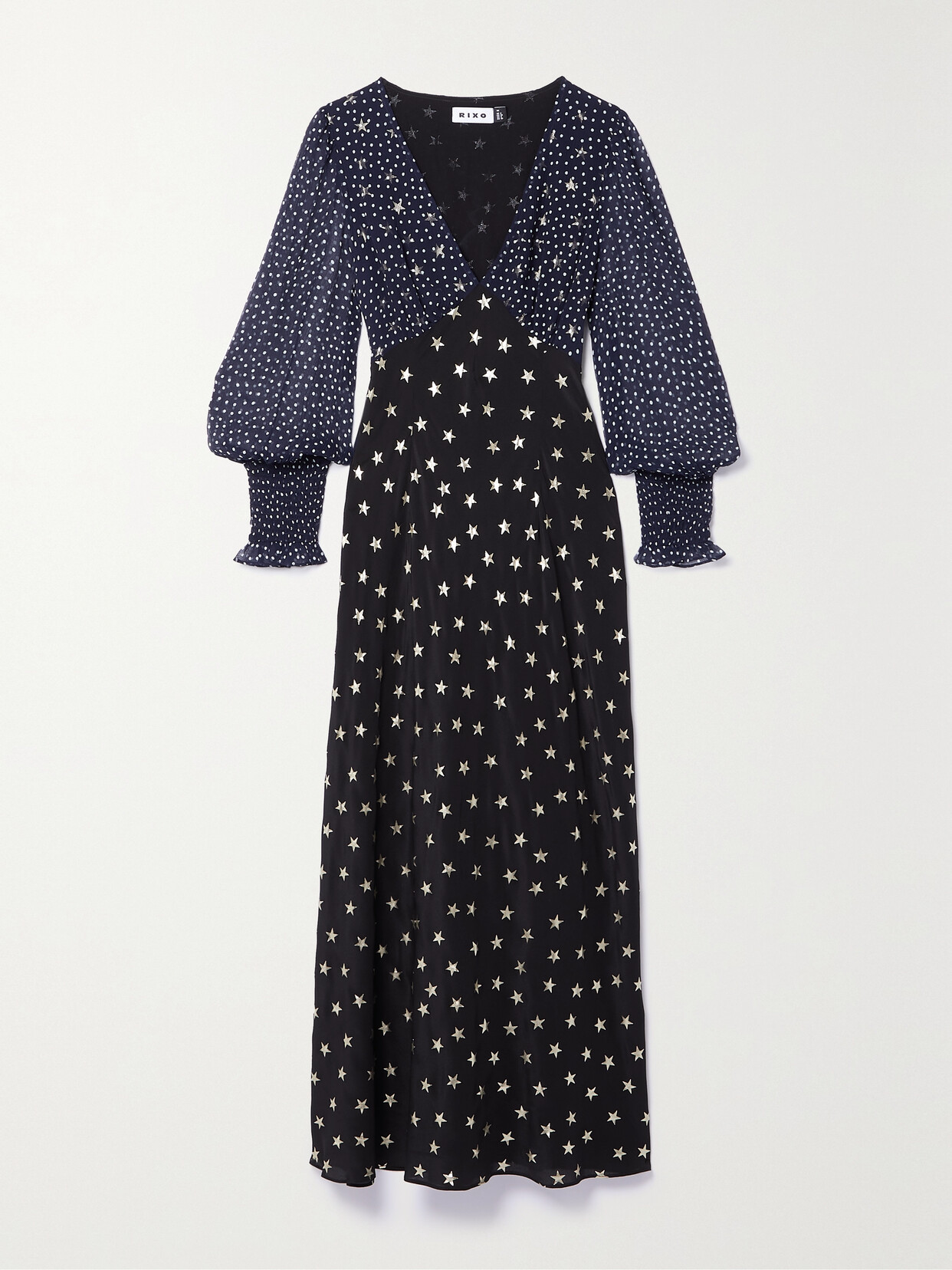 RIXO Erin Printed Silk-chiffon And Crepe De Chine Midi Dress - Black