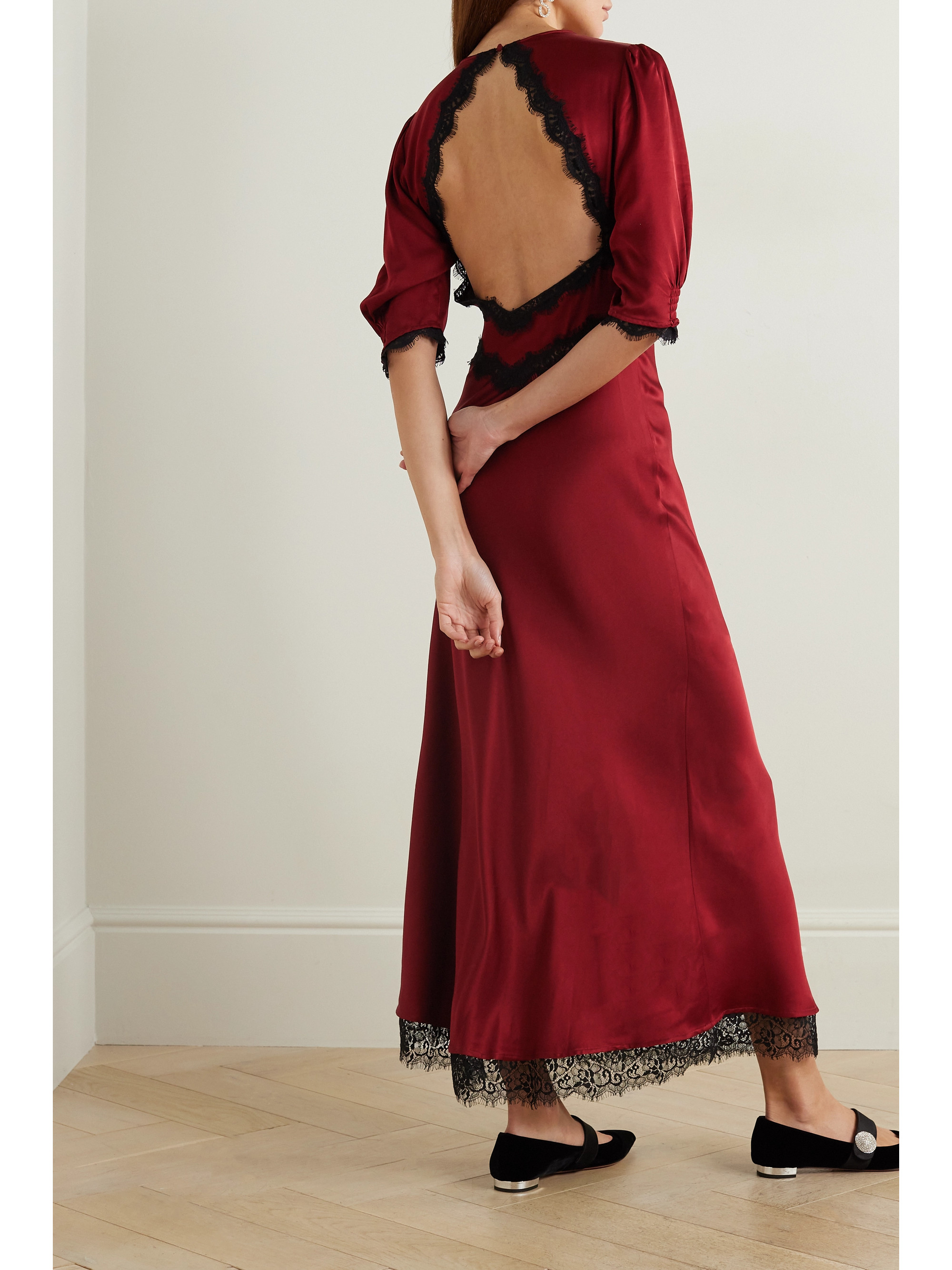 RIXO Gabrielle open-back lace-trimmed satin maxi dress thumbnail