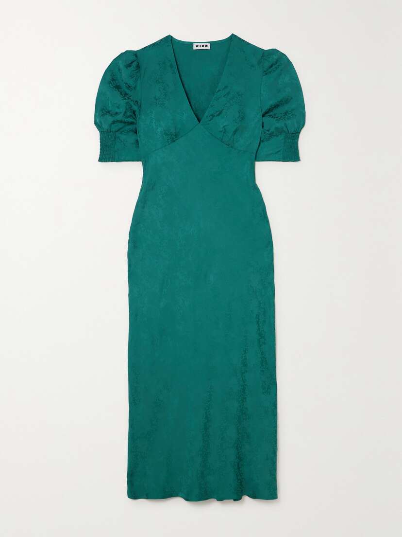Rixo Zadie Satin-jacquard Midi Dress