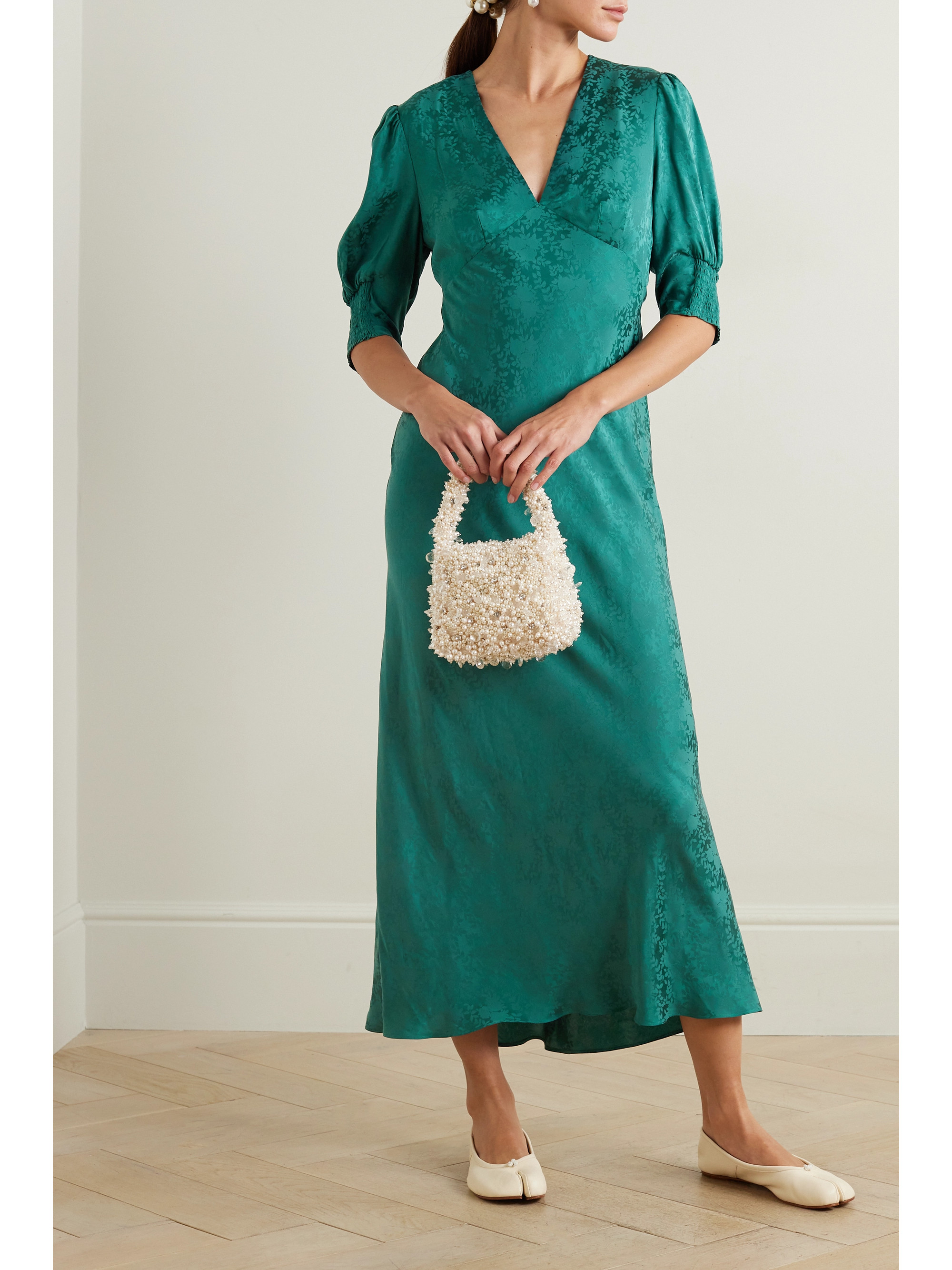 RIXO Zadie satin-jacquard midi dress