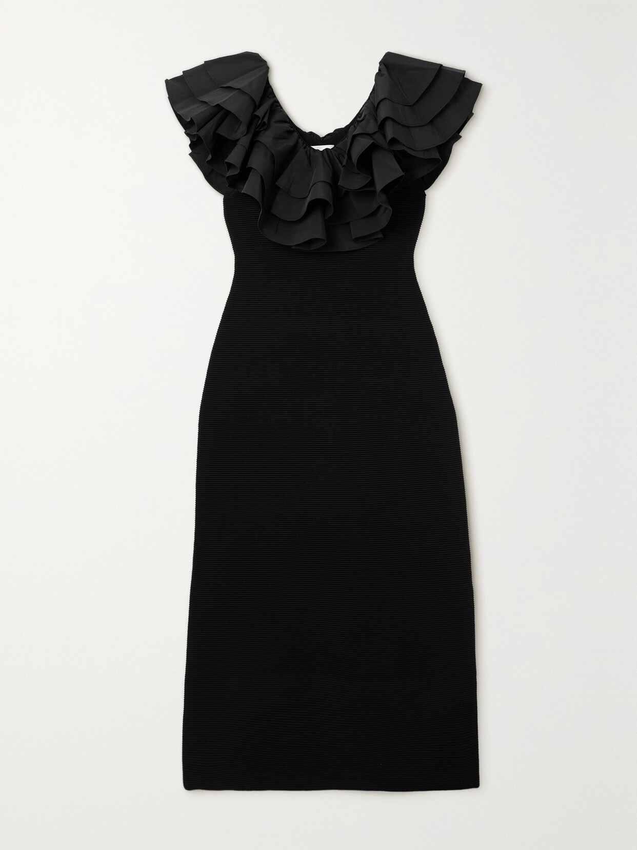 Aje Transcendent Ruffled Taffeta And Ribbed-knit Midi Dress