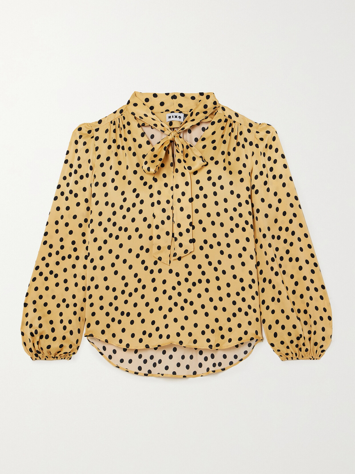 RIXO Moss Pussy-bow Polka-dot Silk Blouse - Gold