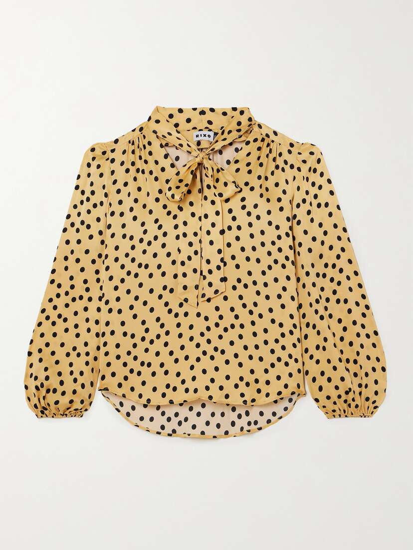 Rixo Moss Pussy-bow Polka-dot Silk Blouse - UK 20