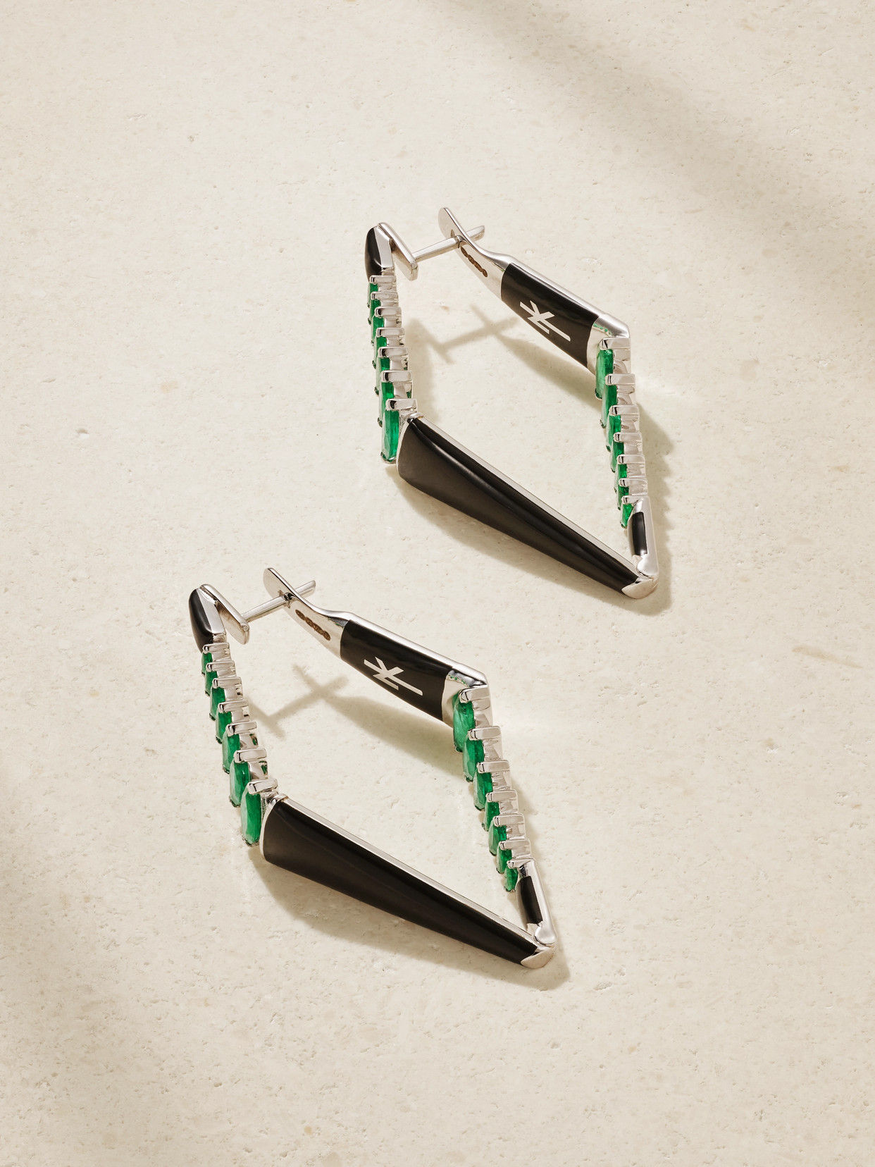 Nikos Koulis Oui 18-karat White Gold, Emerald And Enamel Earrings