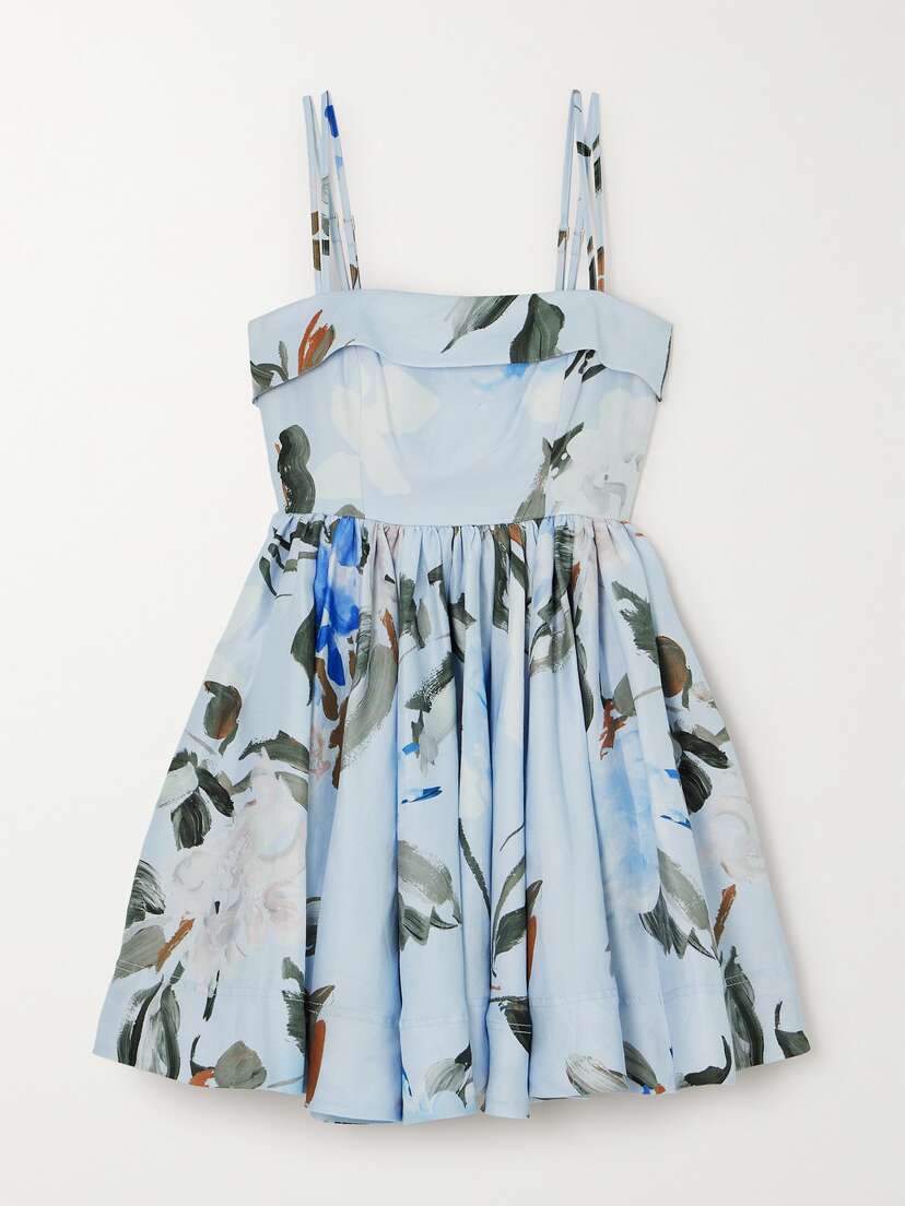 Aje Untamed Gathered Floral-print Linen-blend Mini Dress