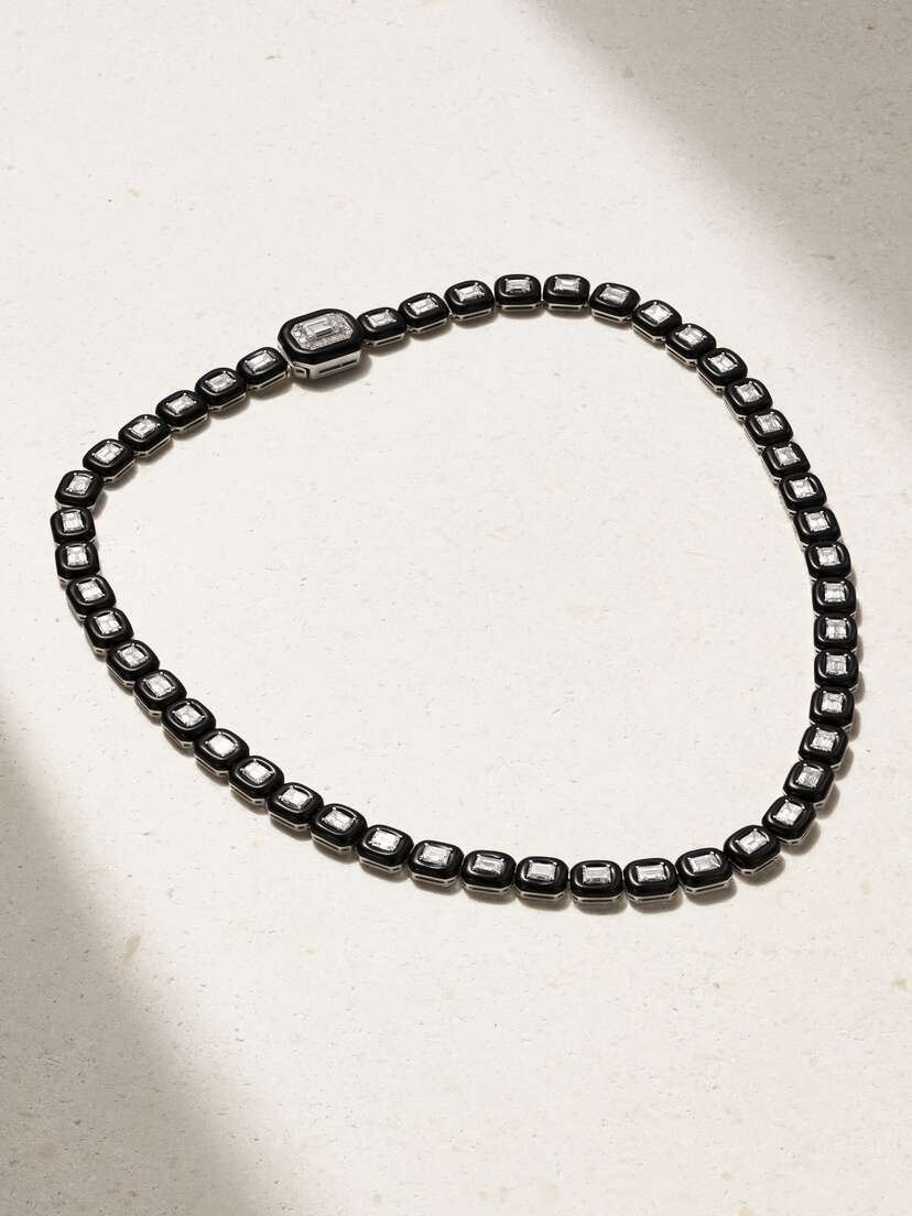 Nikos Koulis Oui 18-karat White Gold, Diamond And Enamel Necklace