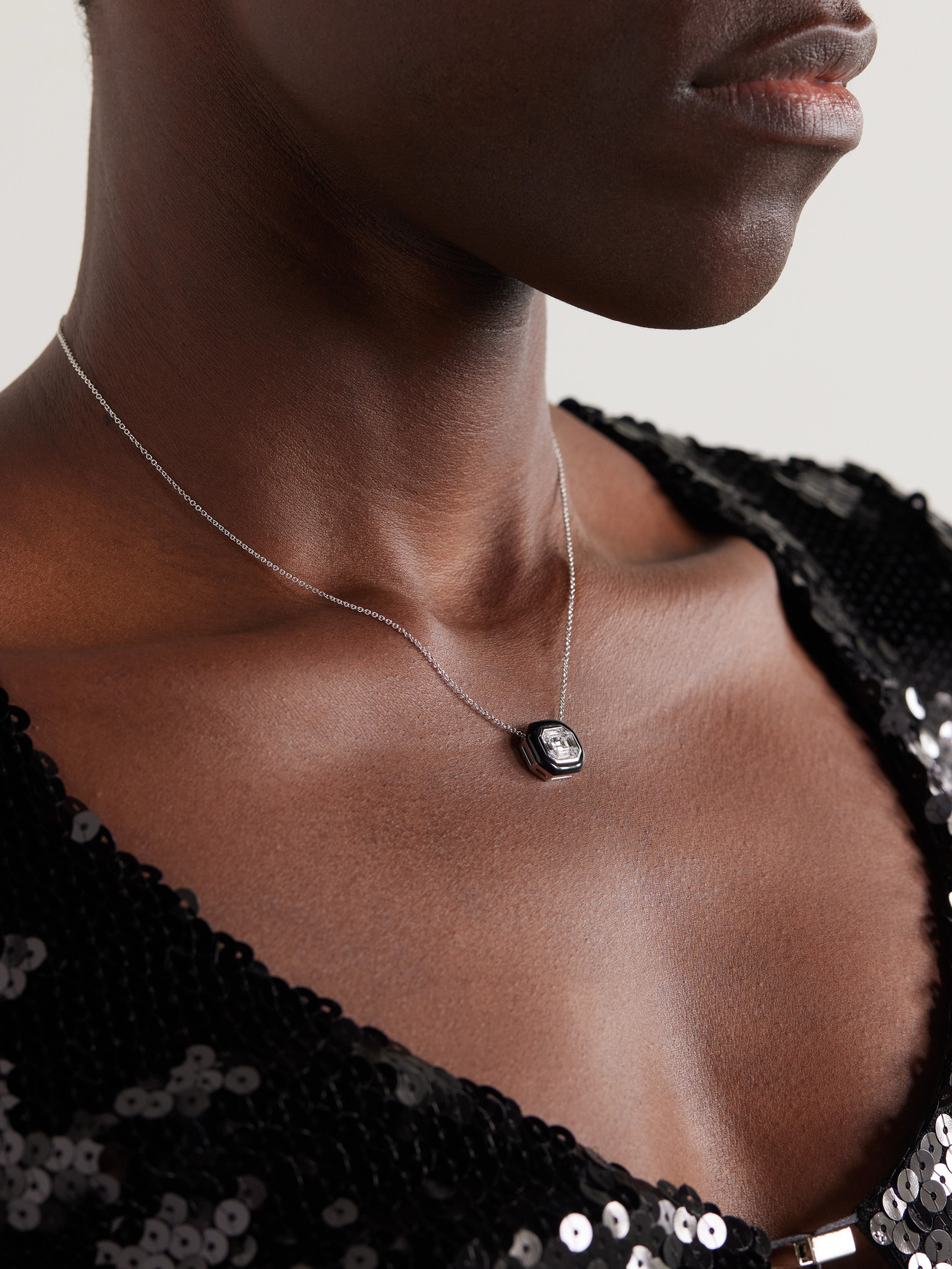 Nikos Koulis Oui 18-karat White Gold, Diamond And Enamel Necklace In Gold
