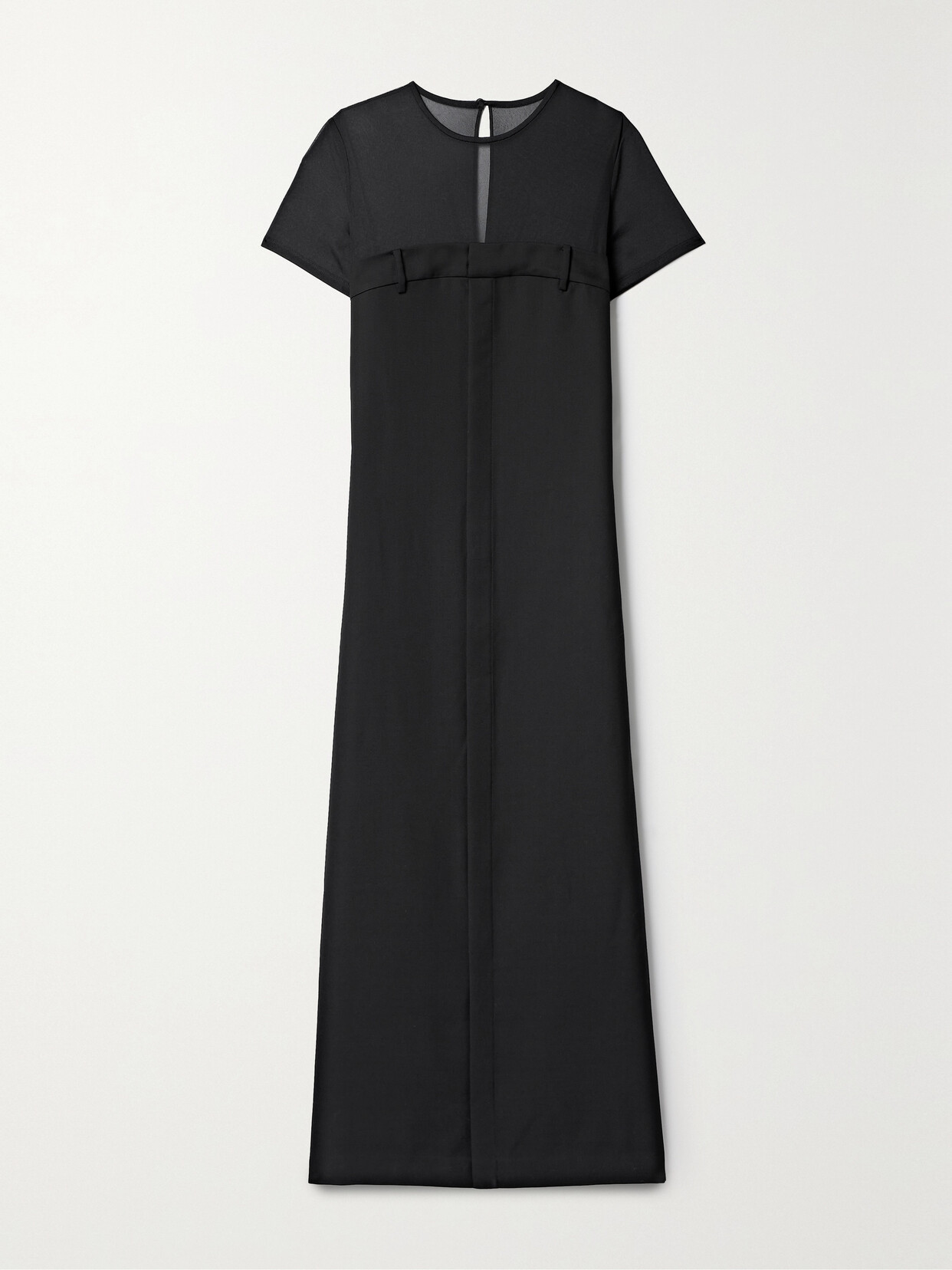 Tibi - Salopette Tulle-paneled Grain De Poudre Wool Maxi Dress - Black