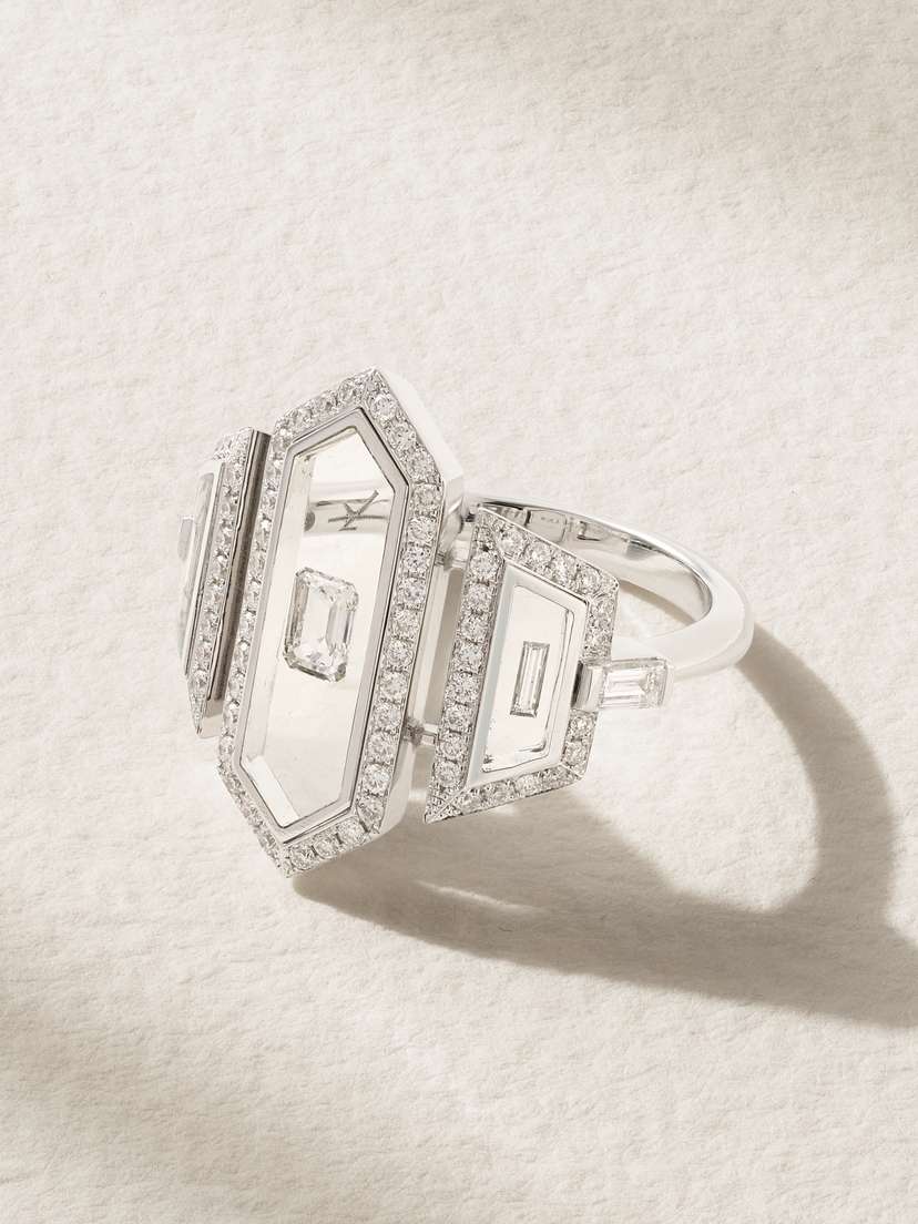 Nikos Koulis Universe 18-karat White Gold, Diamond And Enamel Ring