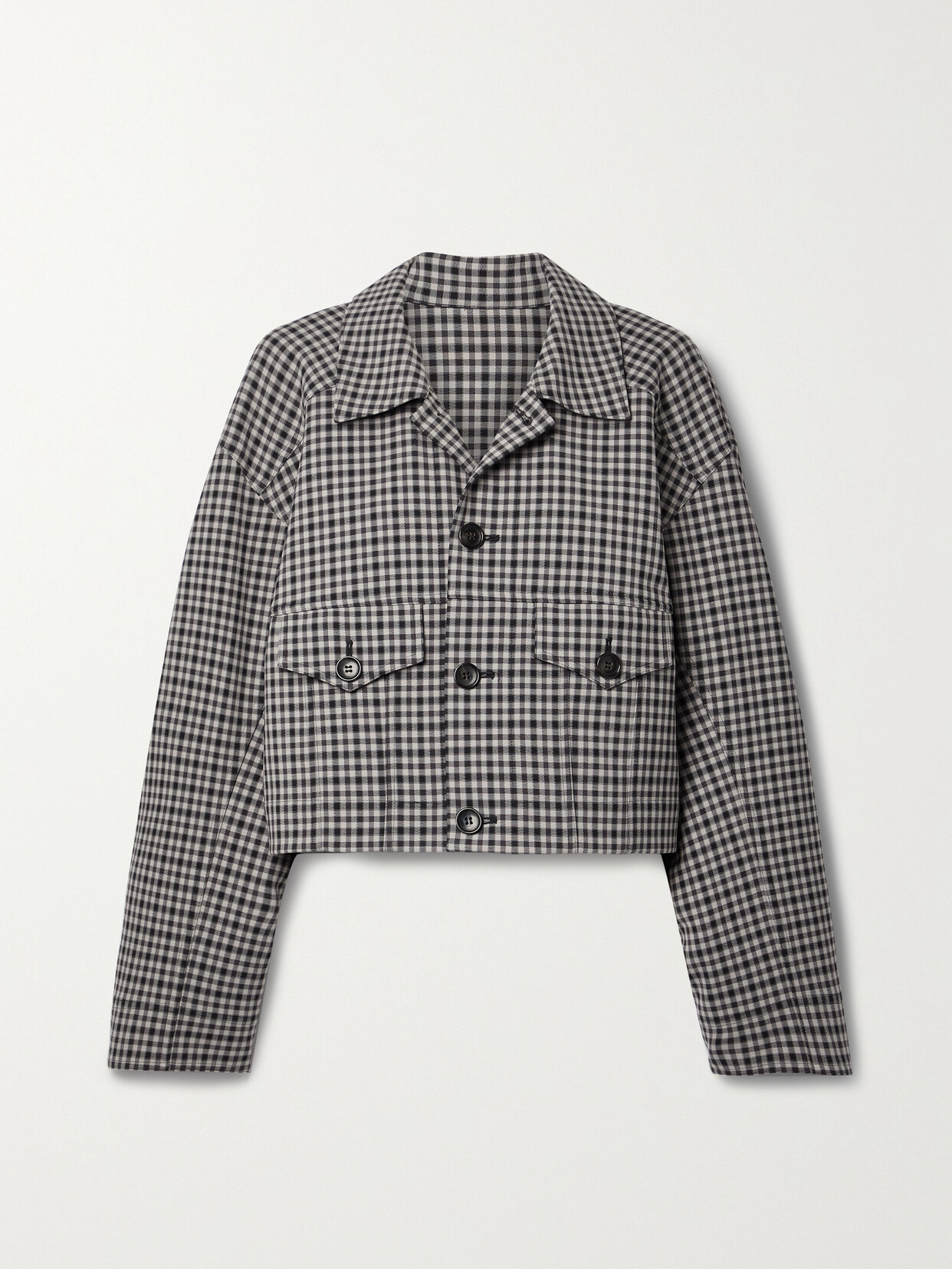 Tibi Double Faced Menswear Check Cropped Jacket In Gray