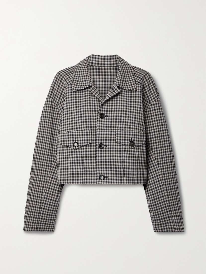 Tibi Cropped Checked Woven Jacket