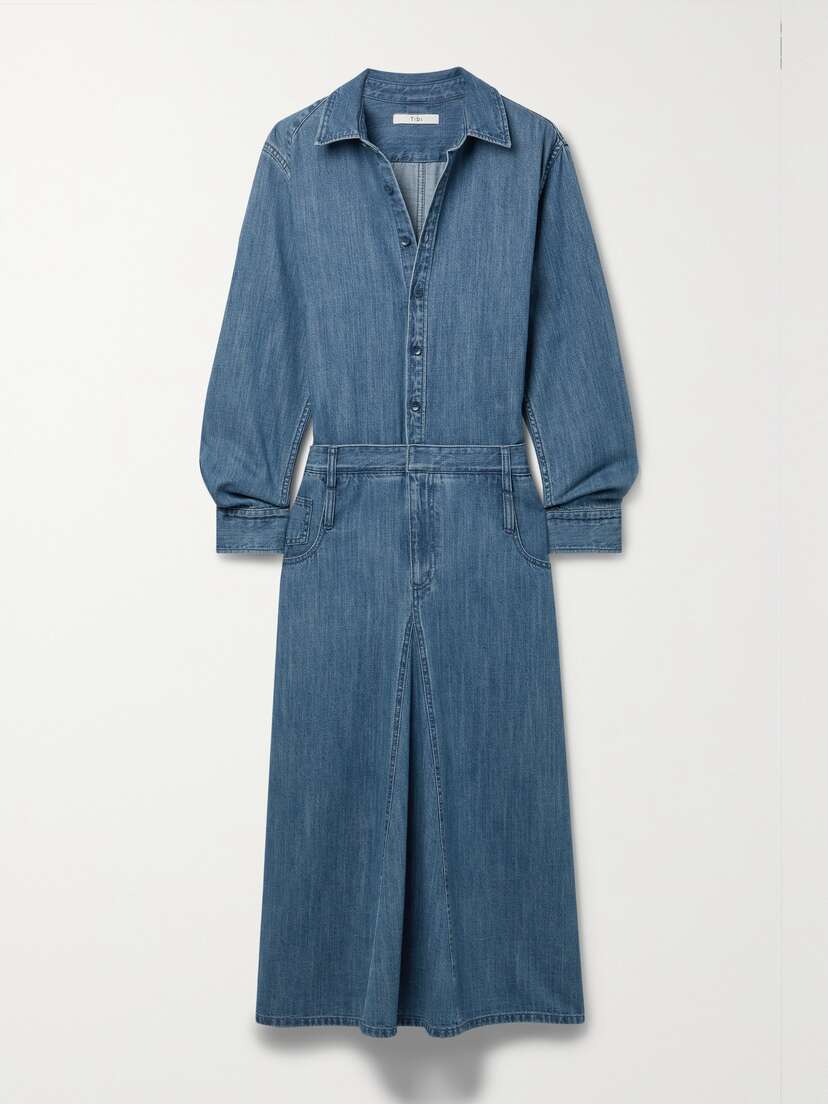 Tibi Paneled Denim Midi Shirt Dress