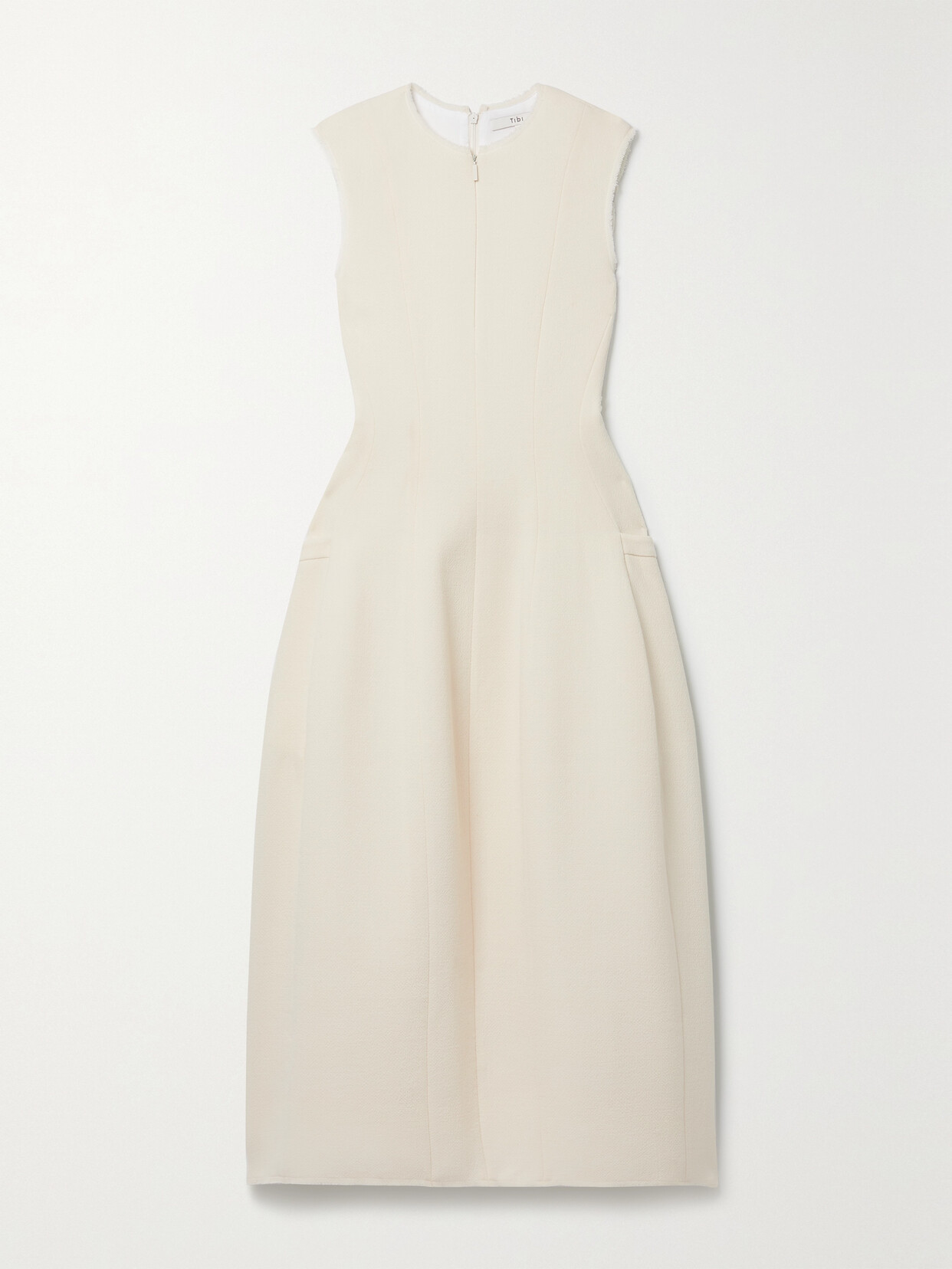 Tibi - Melee Frayed Pleated Wool-crepe Midi Dress - Ivory