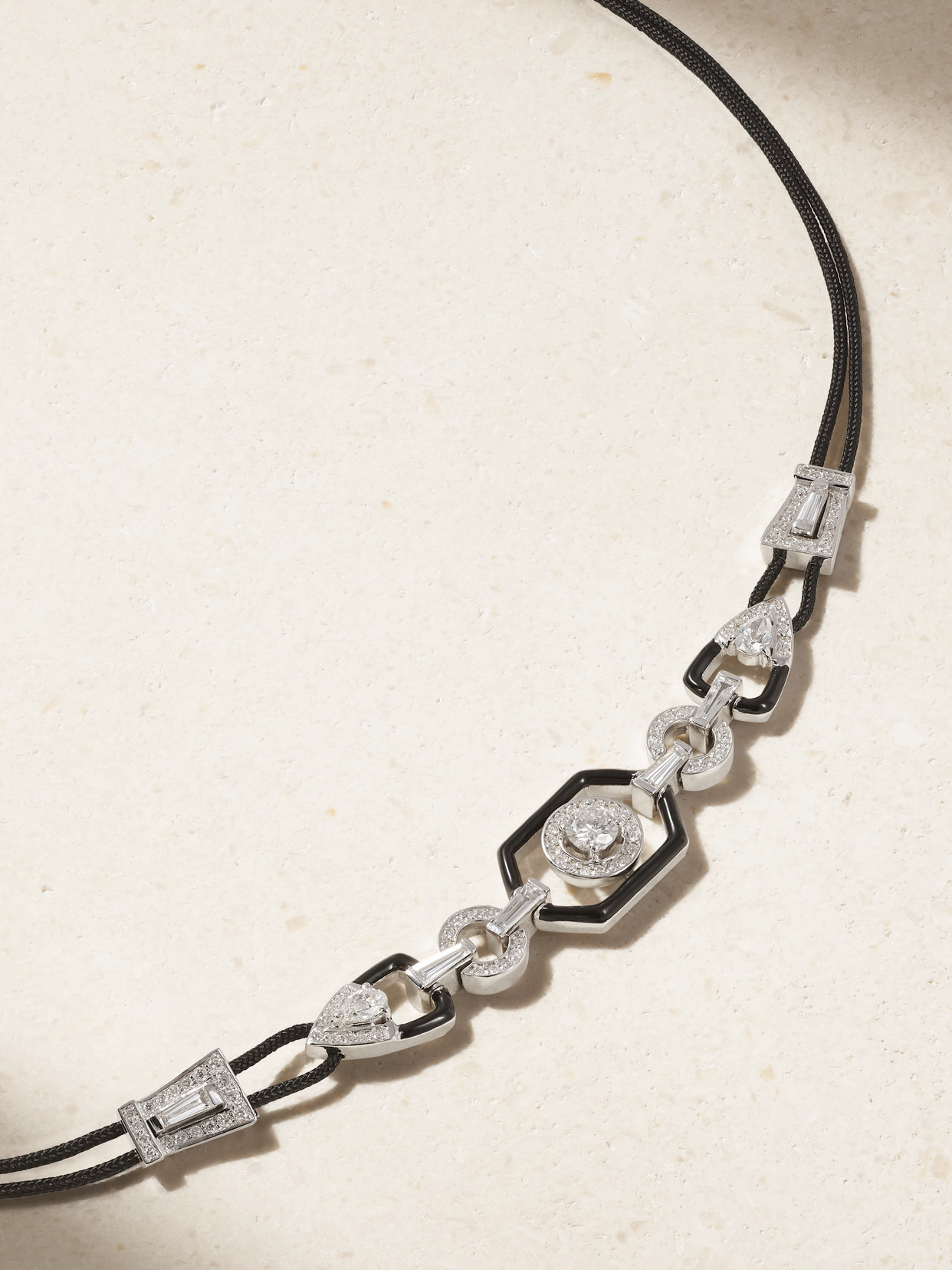 Shop Nikos Koulis Oui 18-karat White Gold, Diamond And Enamel Necklace