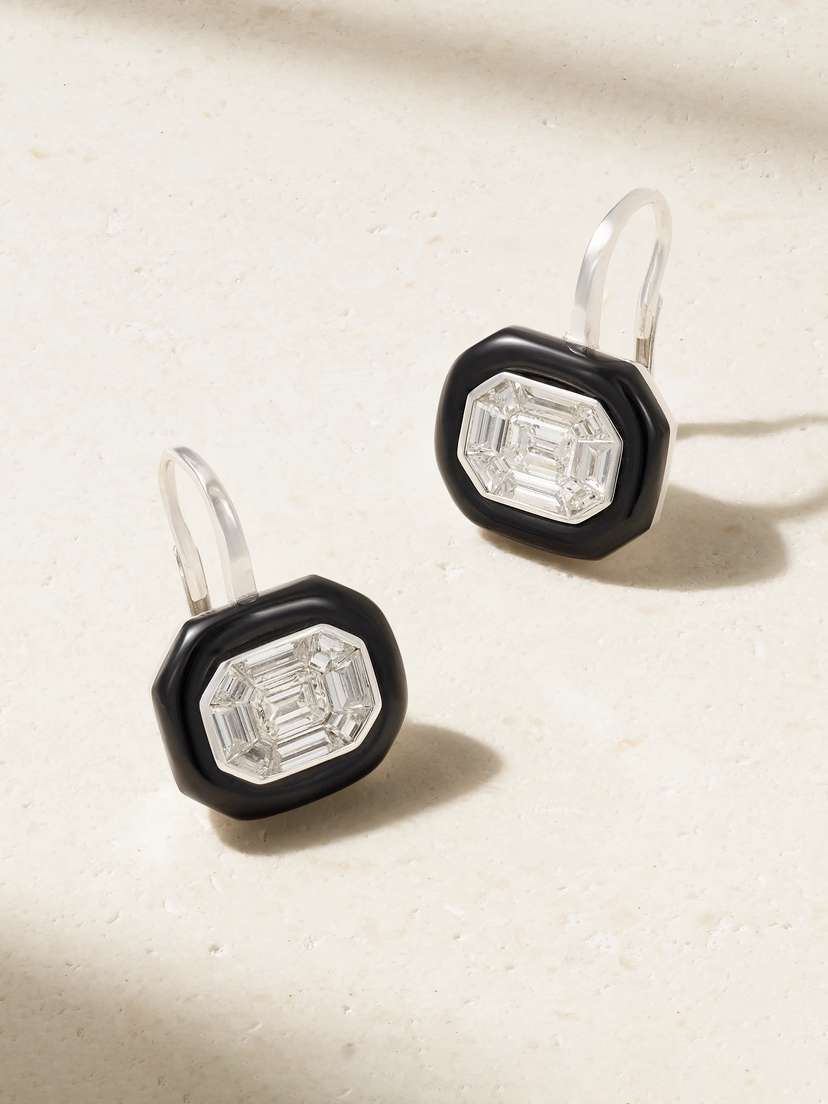 Nikos Koulis Oui 18-karat White Gold, Diamond And Enamel Earrings