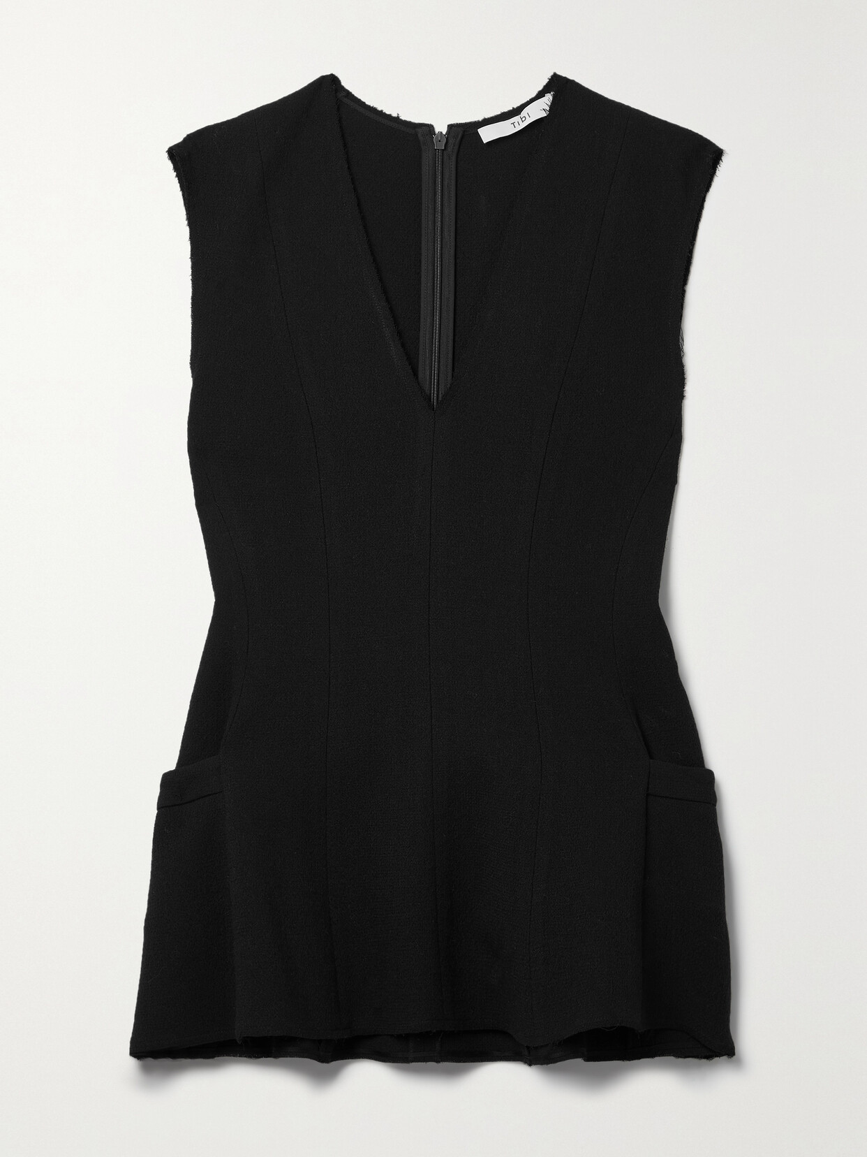 Tibi - Melee Frayed Wool-crepe Peplum Tank - Black