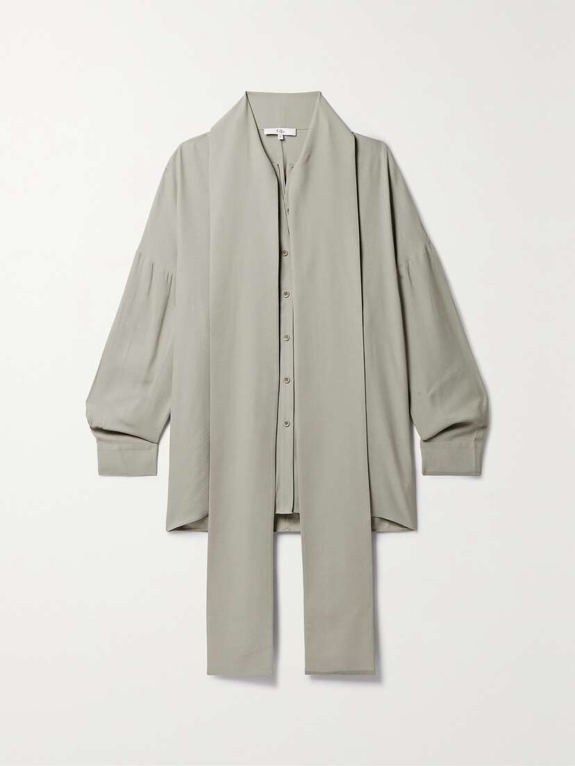 Tibi Davenport Oversized Pussy-bow Crepe Shirt