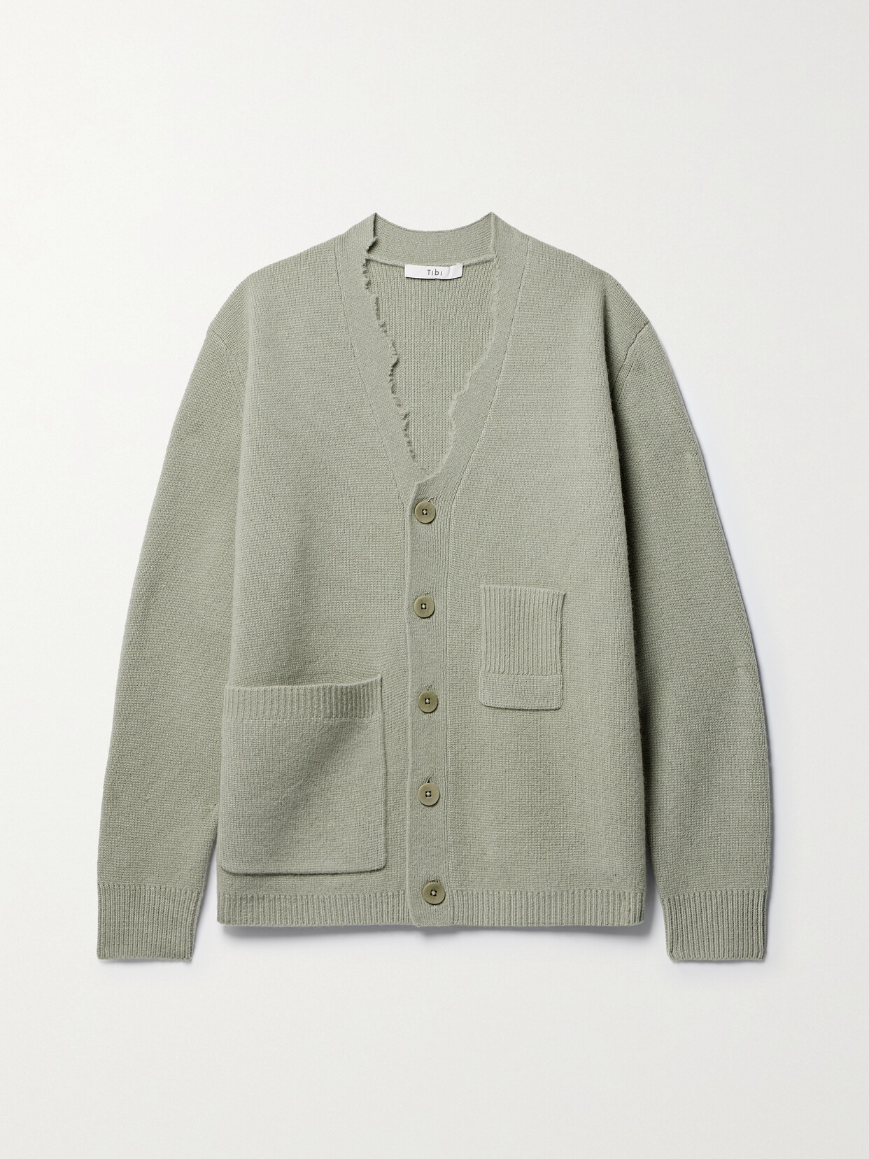 Tibi Distressed Wool Cardigan In Green