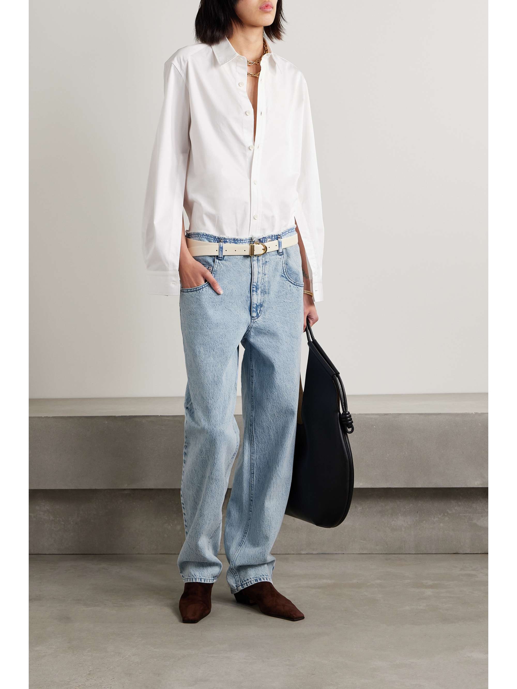 Frayed mid-rise straight-leg jeans