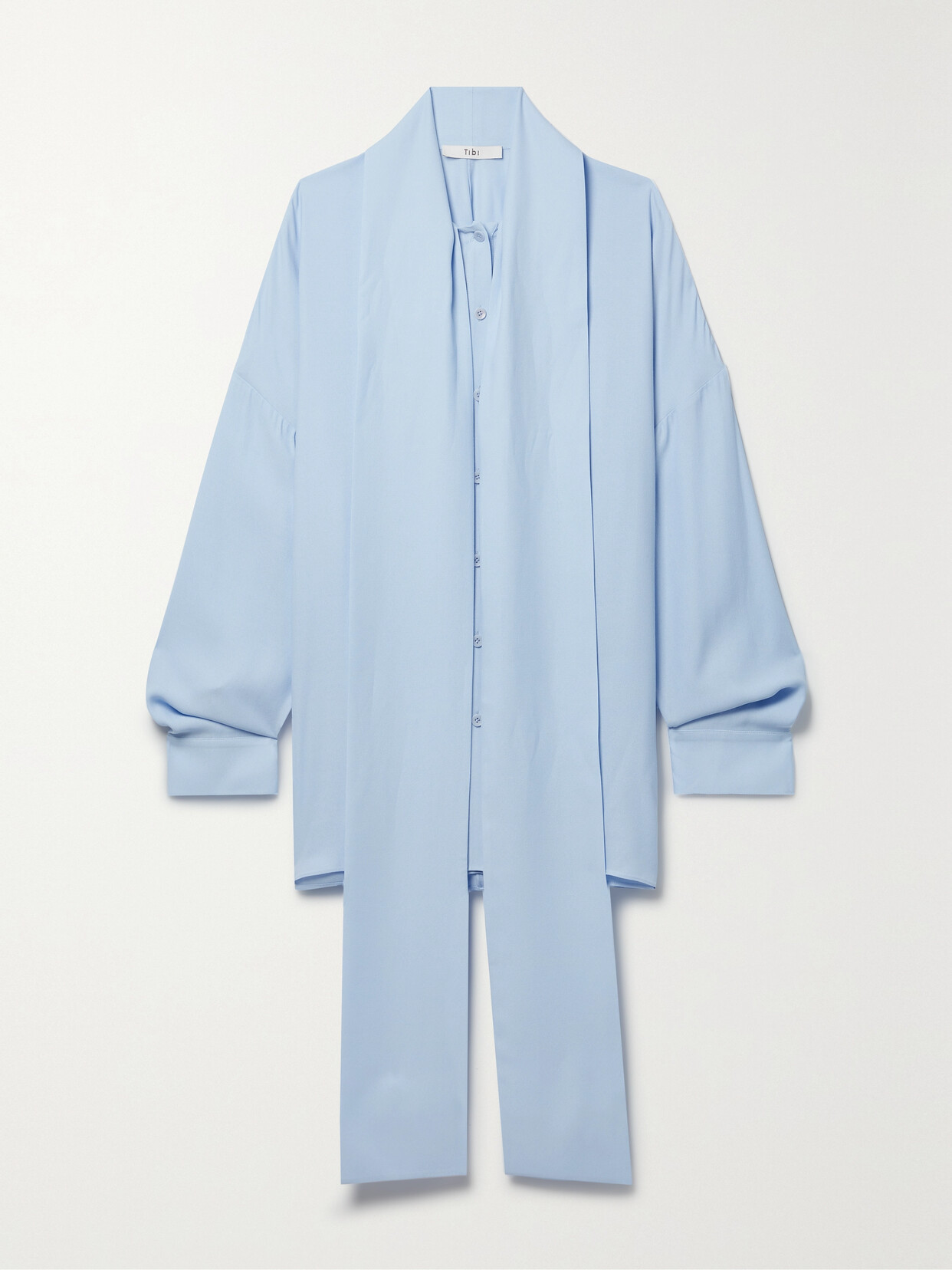 Tibi - Davenport Oversized Pussy-bow Crepe Shirt - Blue