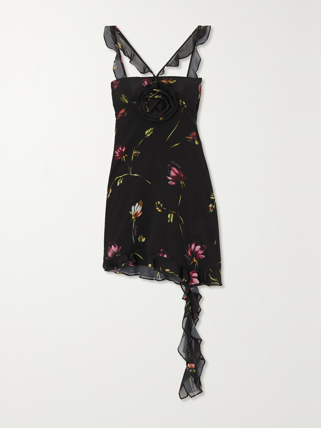 ROTATE Birger Christensen - + Net Sustain Kinsi Ruffled Floral-print Recycled-georgette Mini Dress - Black