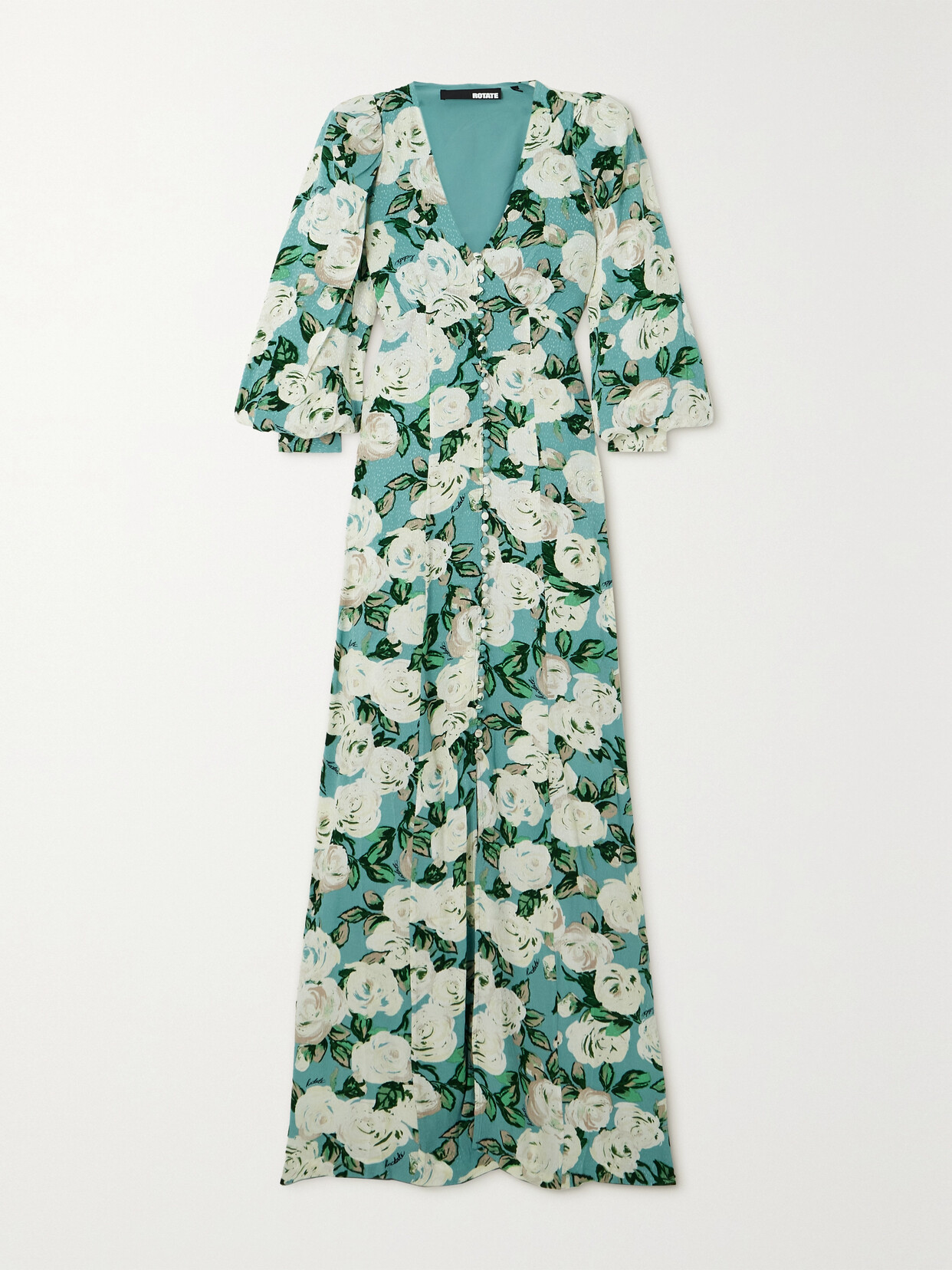 ROTATE Birger Christensen - + Net Sustain Maja Floral-print Satin-jacquard Maxi Dress - Blue