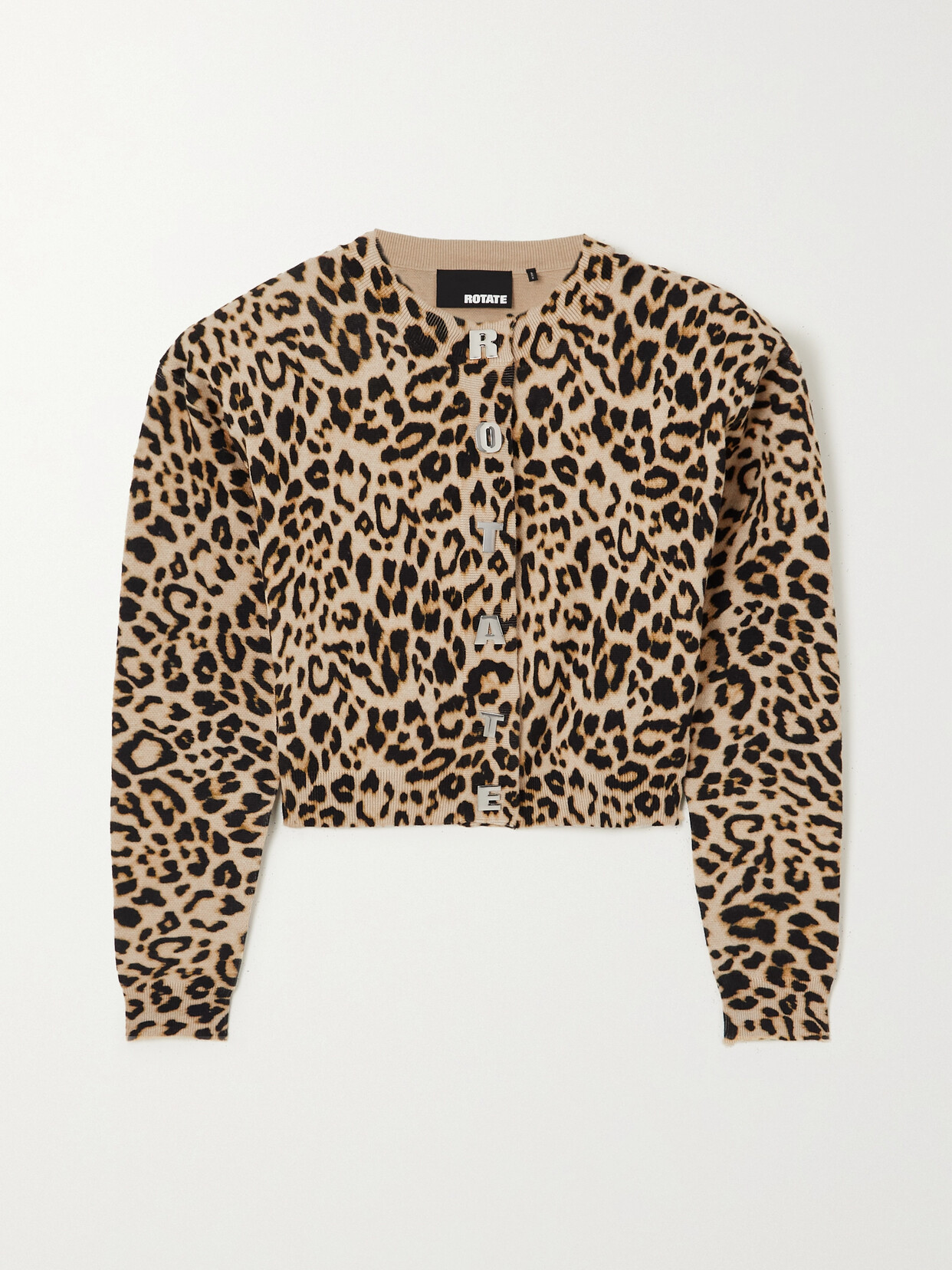 ROTATE Birger Christensen - + Net Sustain Cropped Leopard-print Cotton And Cashmere-blend Cardigan - Animal print