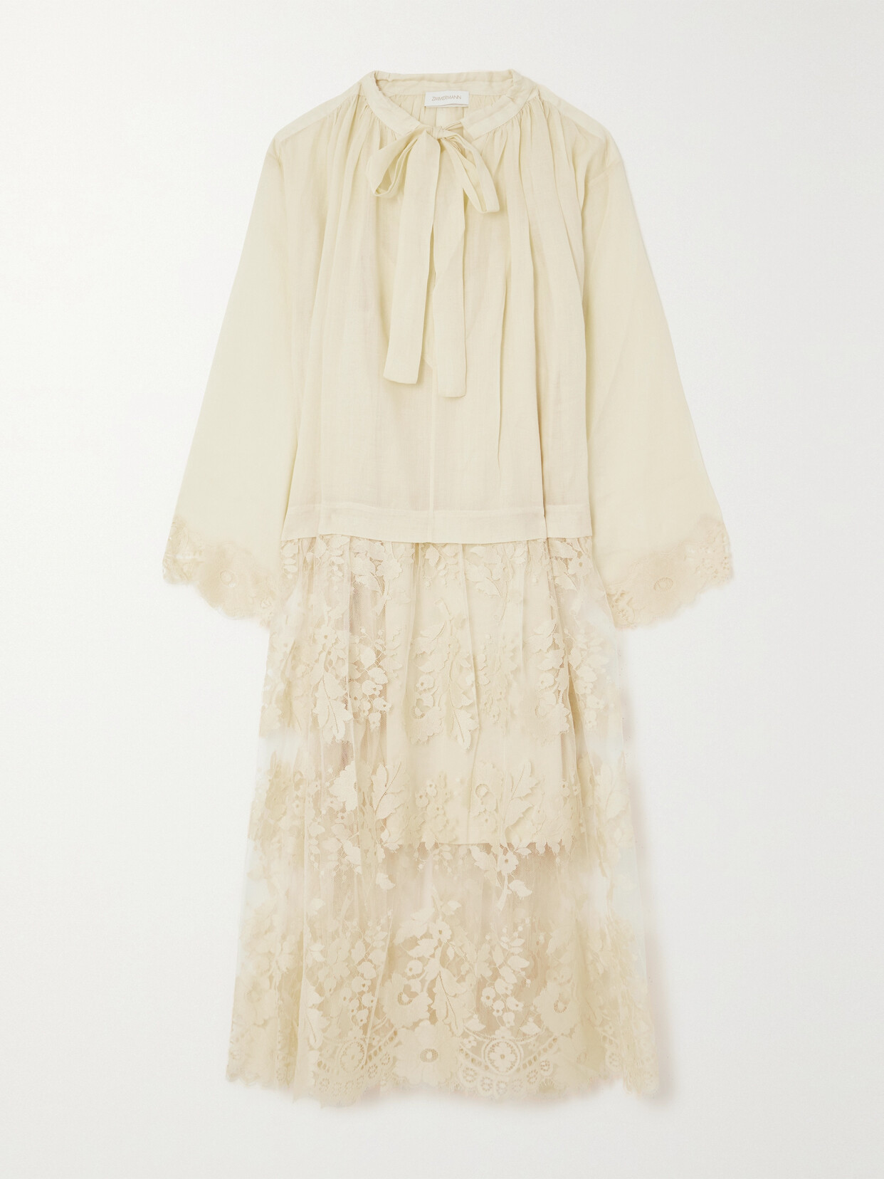 Zimmermann - Luminosity Tie-detailed Ramie And Lace Blouse - Cream