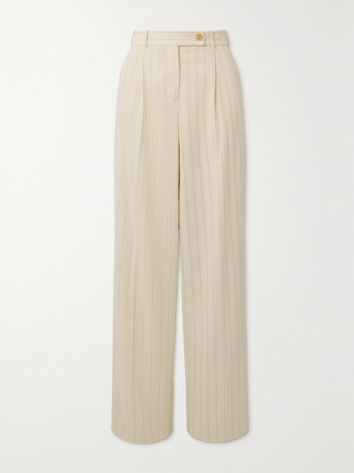 Zimmermann Pleated Pinstriped Herringbone Wool And Cotton-blend Straight-leg Pants - Cream