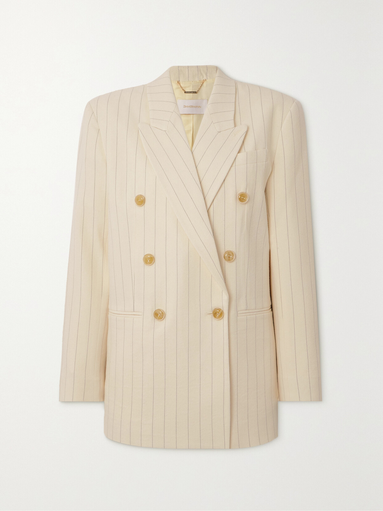 Zimmermann - Luminosity Oversized Double-breasted Pinstriped Wool And Cotton-blend Blazer - Cream