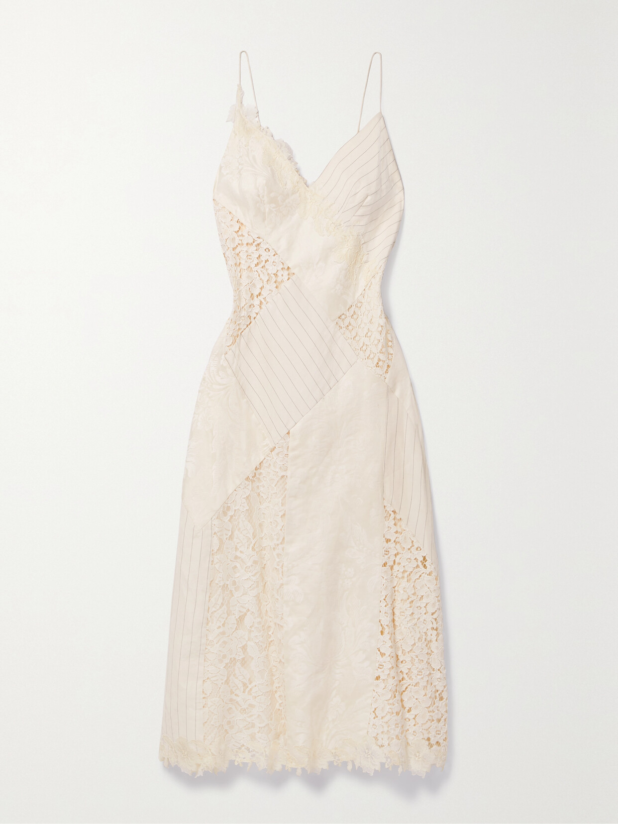 Zimmermann Patchwork Lace, Linen And Silk-jacquard Midi Dress - Cream