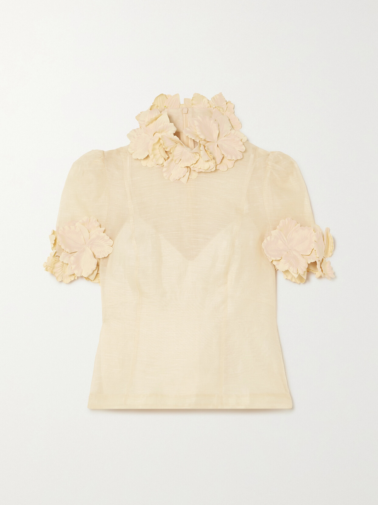 Zimmermann Luminosity Liftoff Appliquéd Linen And Silk-blend Top - Cream