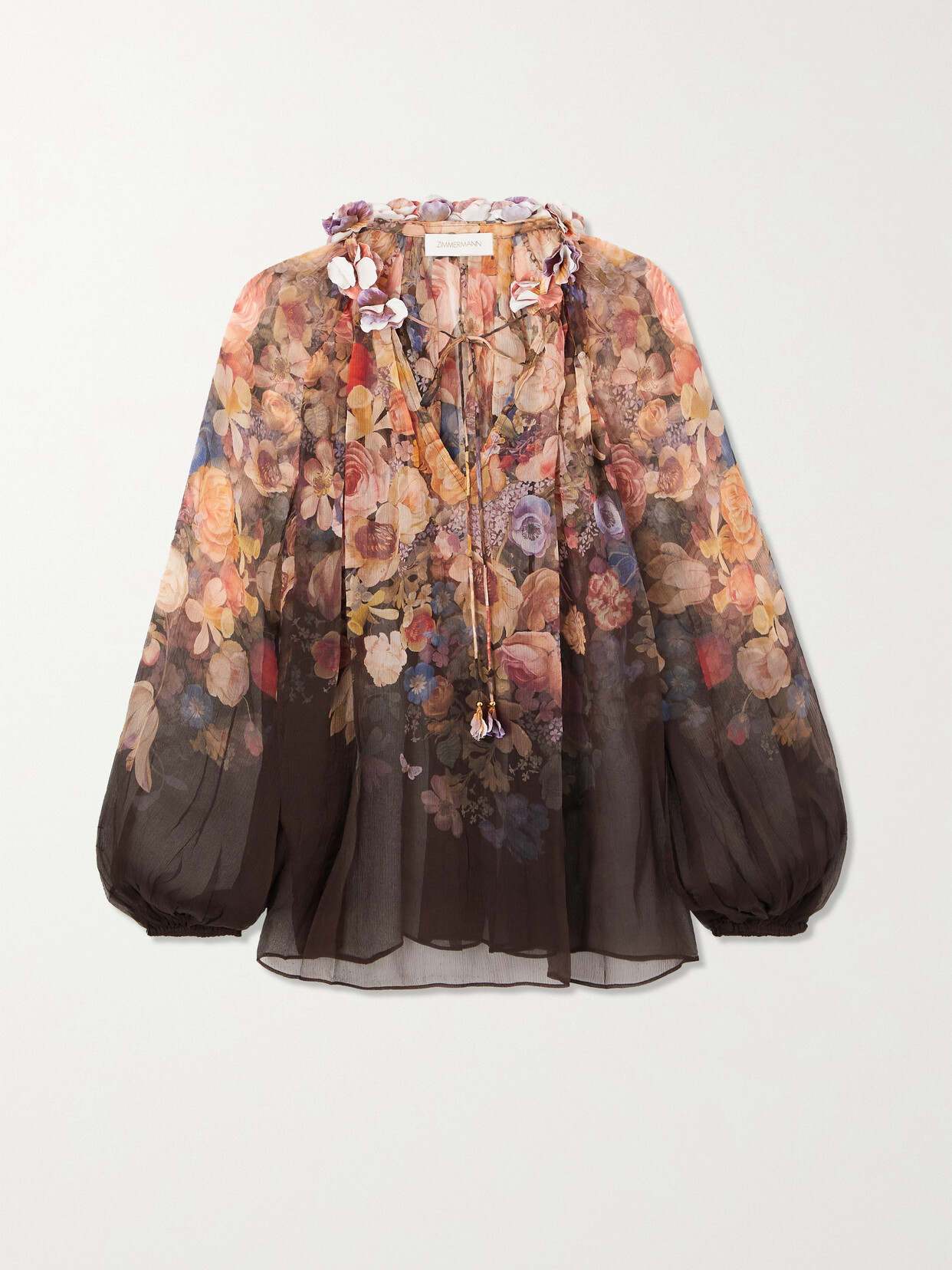 Zimmermann - Appliquéd Floral-print Silk-georgette Blouse - Black