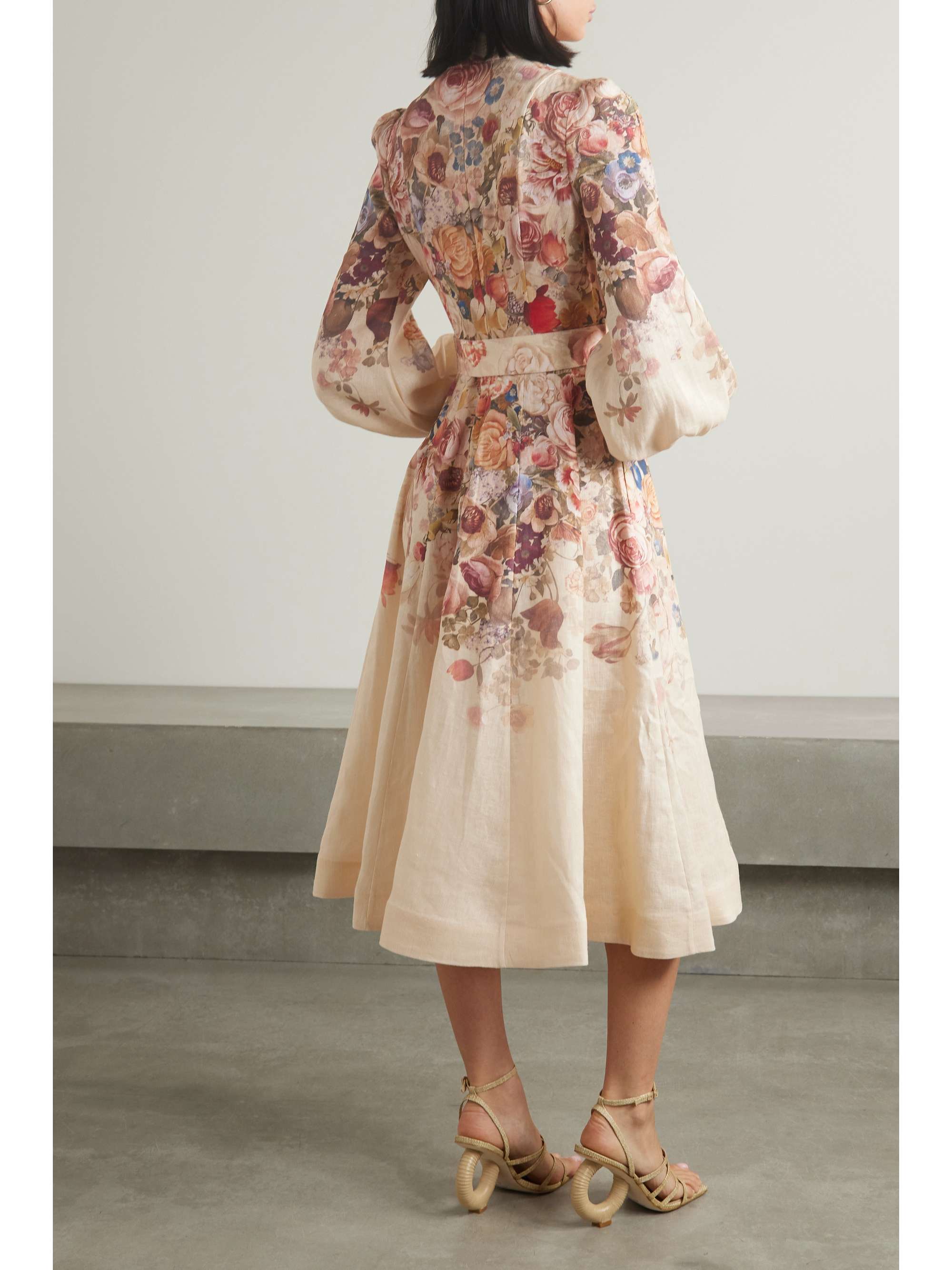 ZIMMERMANN Luminosity belted printed linen midi dress | NET-A-PORTER