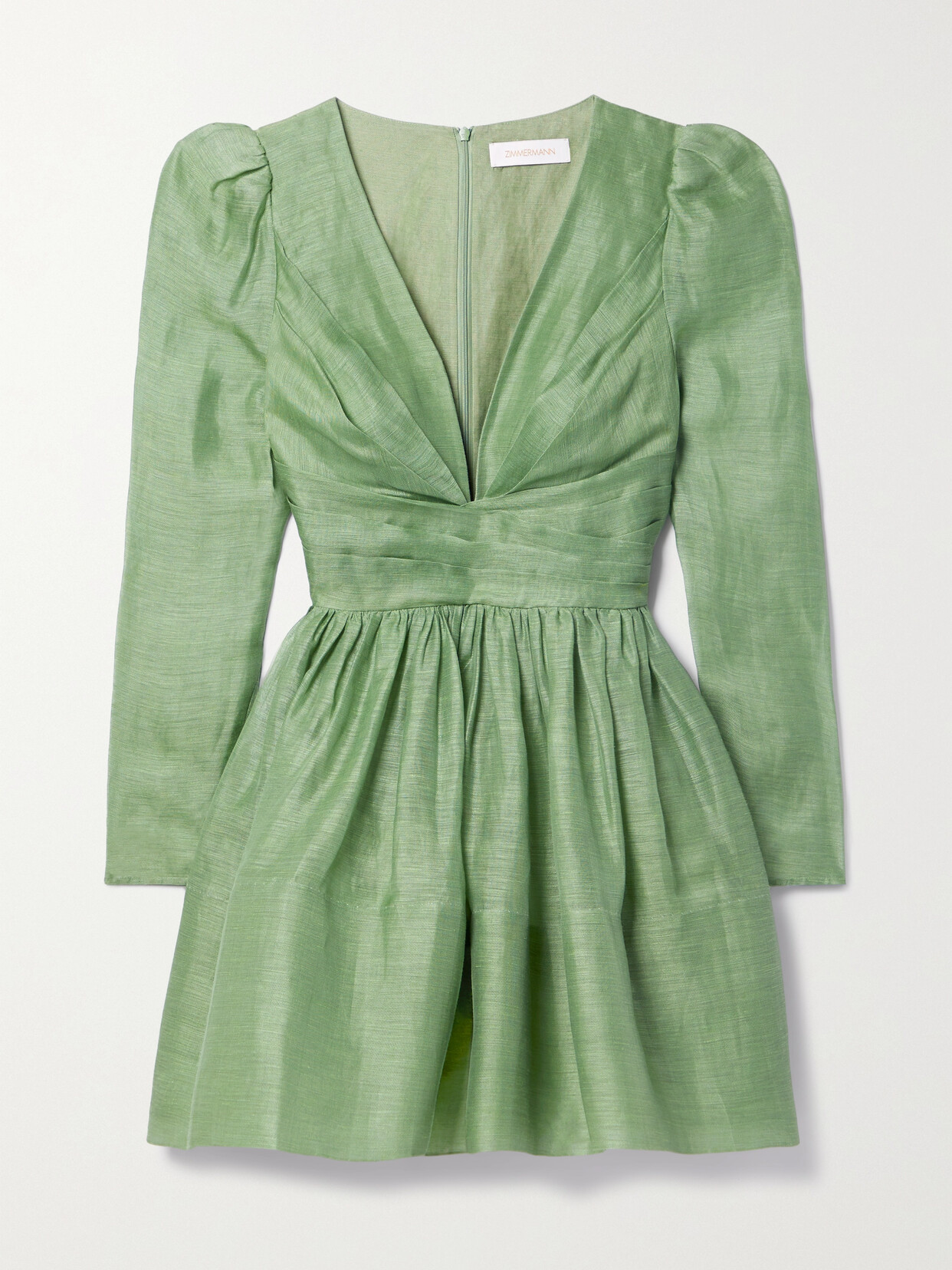 Zimmermann - Linen And Silk-blend Organza Mini Dress - Green