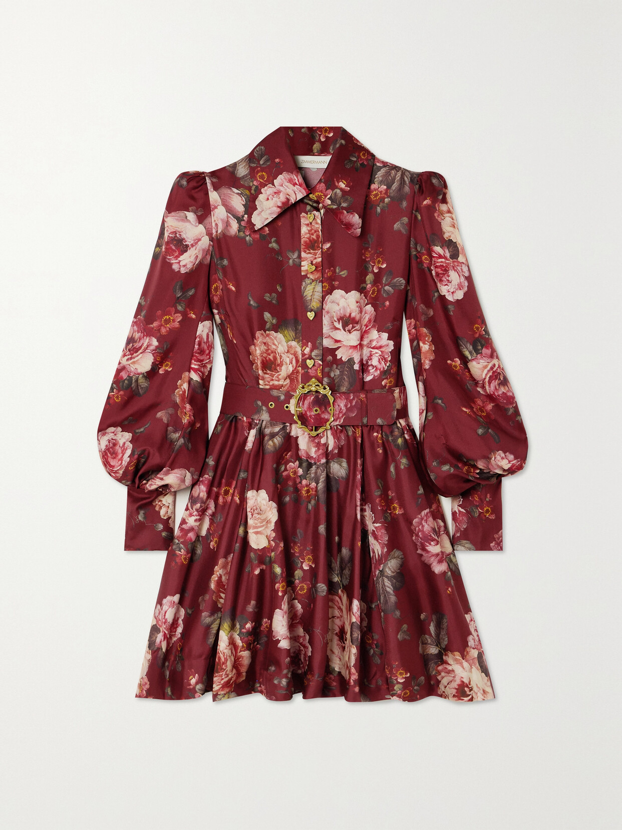 ZIMMERMANN BELTED FLORAL-PRINT SILK-TWILL MINI SHIRT DRESS