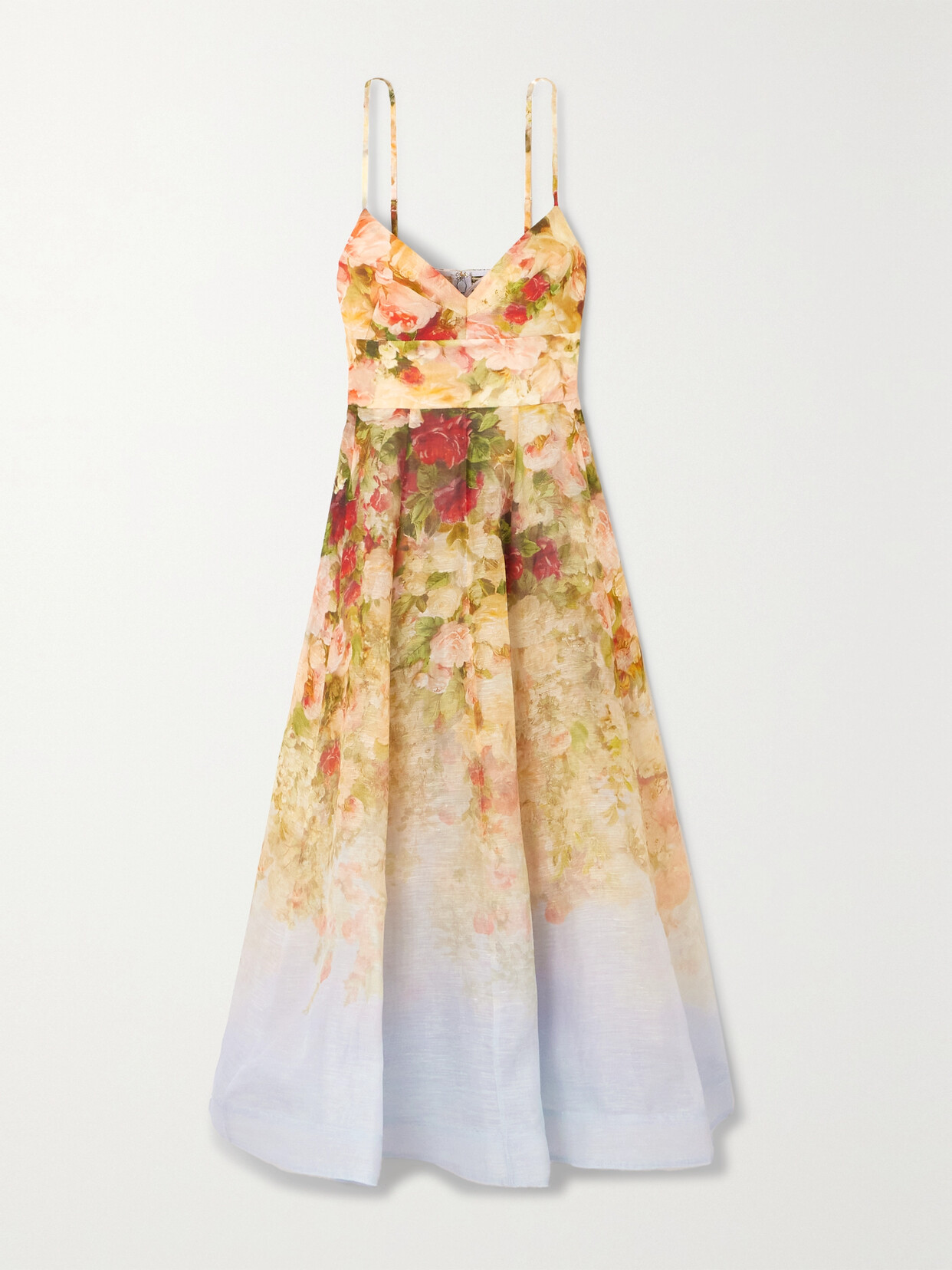 Zimmermann - Luminosity Picnic Shirred Floral-print Linen And Silk-blend Midi Dress - 0