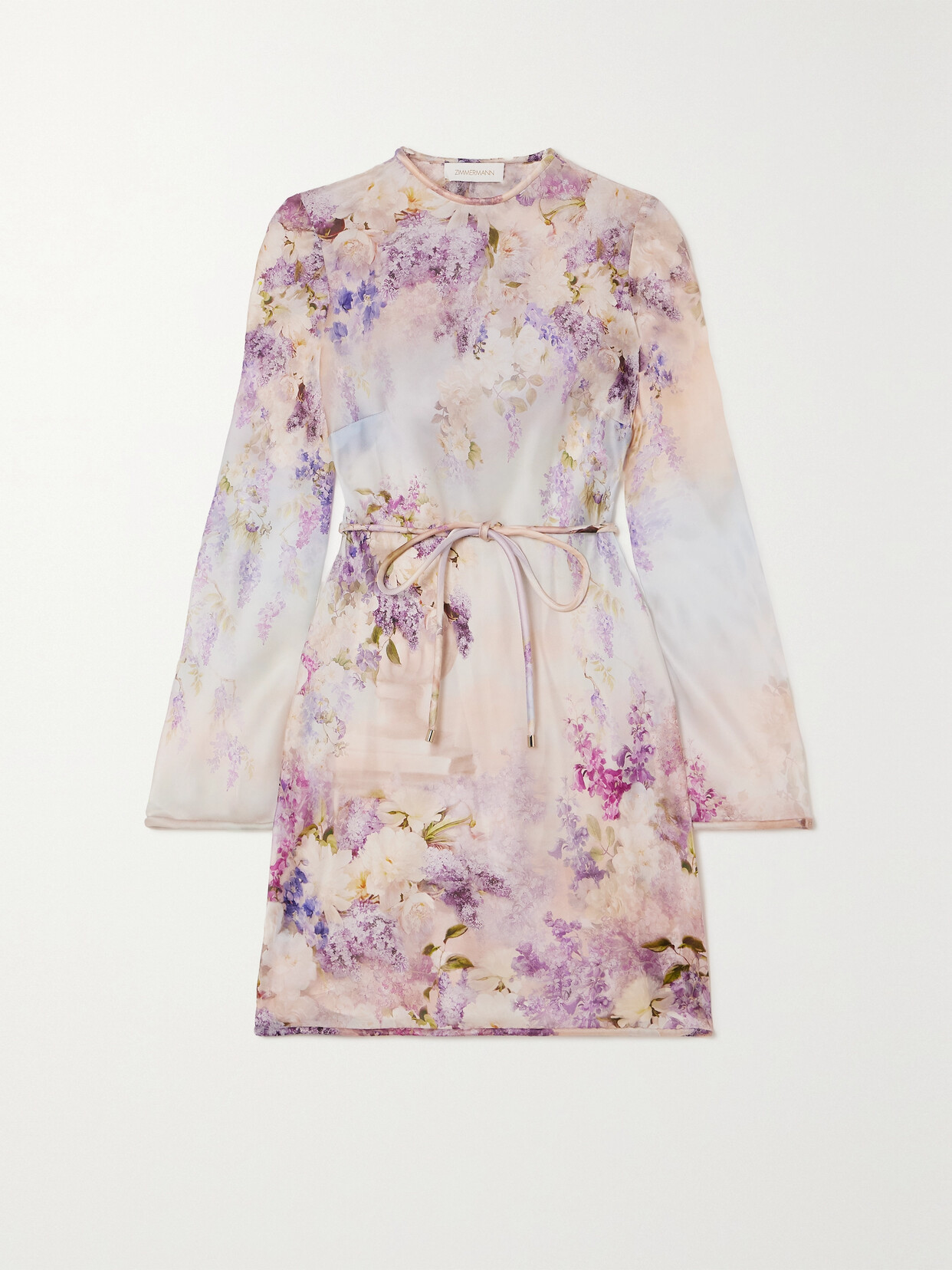 Zimmermann Luminosity Belted Floral-print Silk Mini Dress In Cream