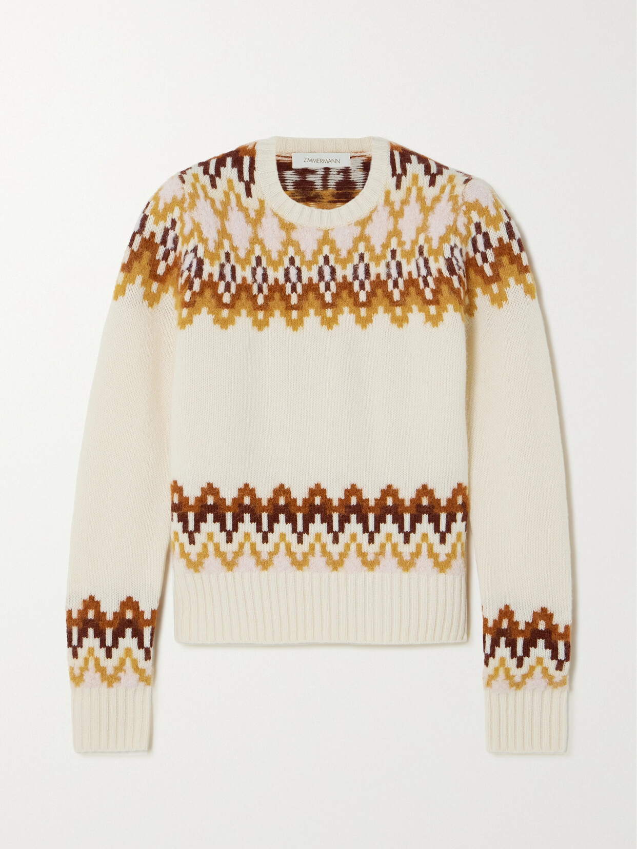 Zimmermann Lyrical Fair Isle Merino Wool-blend Sweater In Neutral