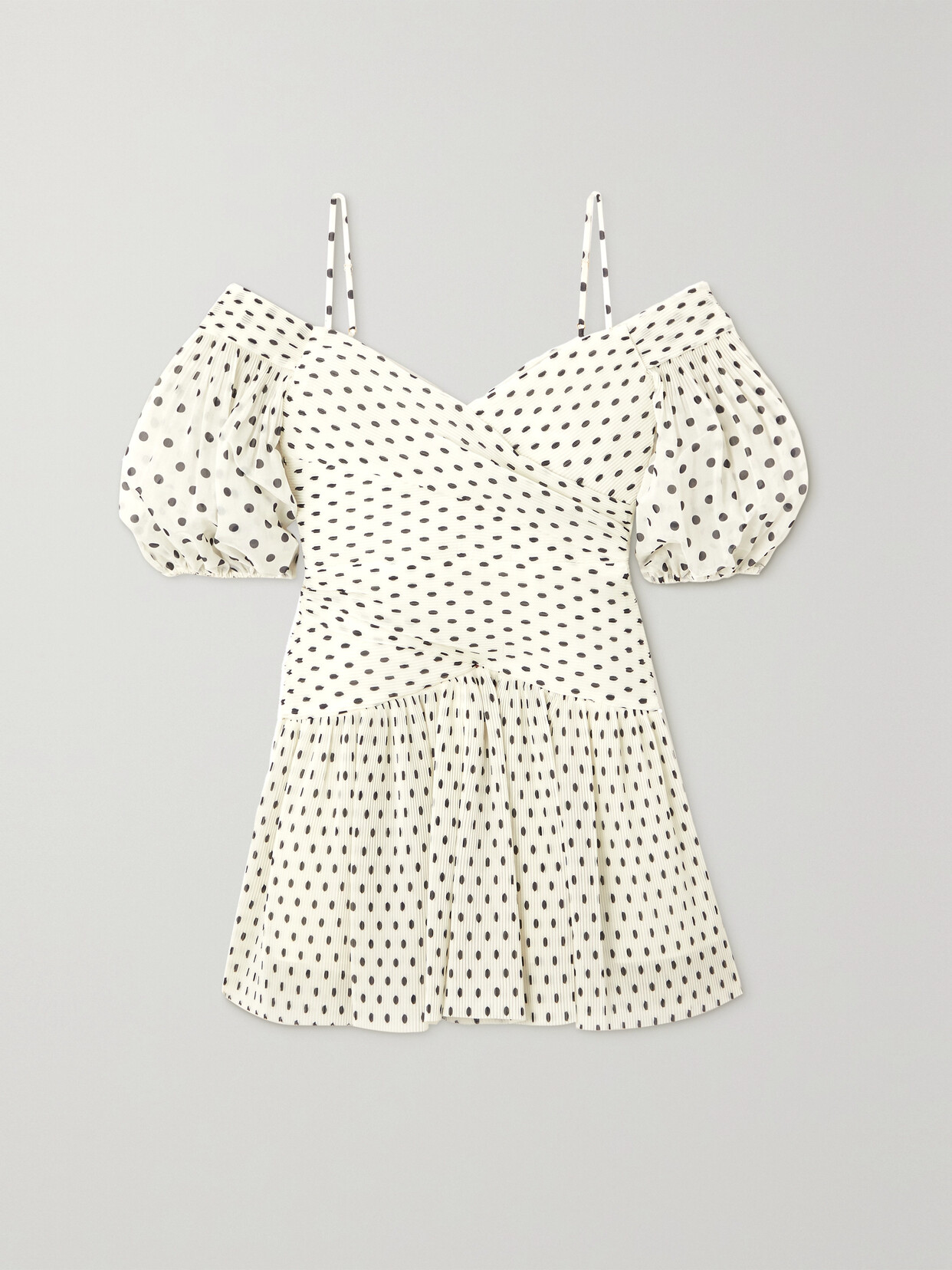 Zimmermann Cold-shoulder Polka-dot Plissé-chiffon Mini Dress - Cream