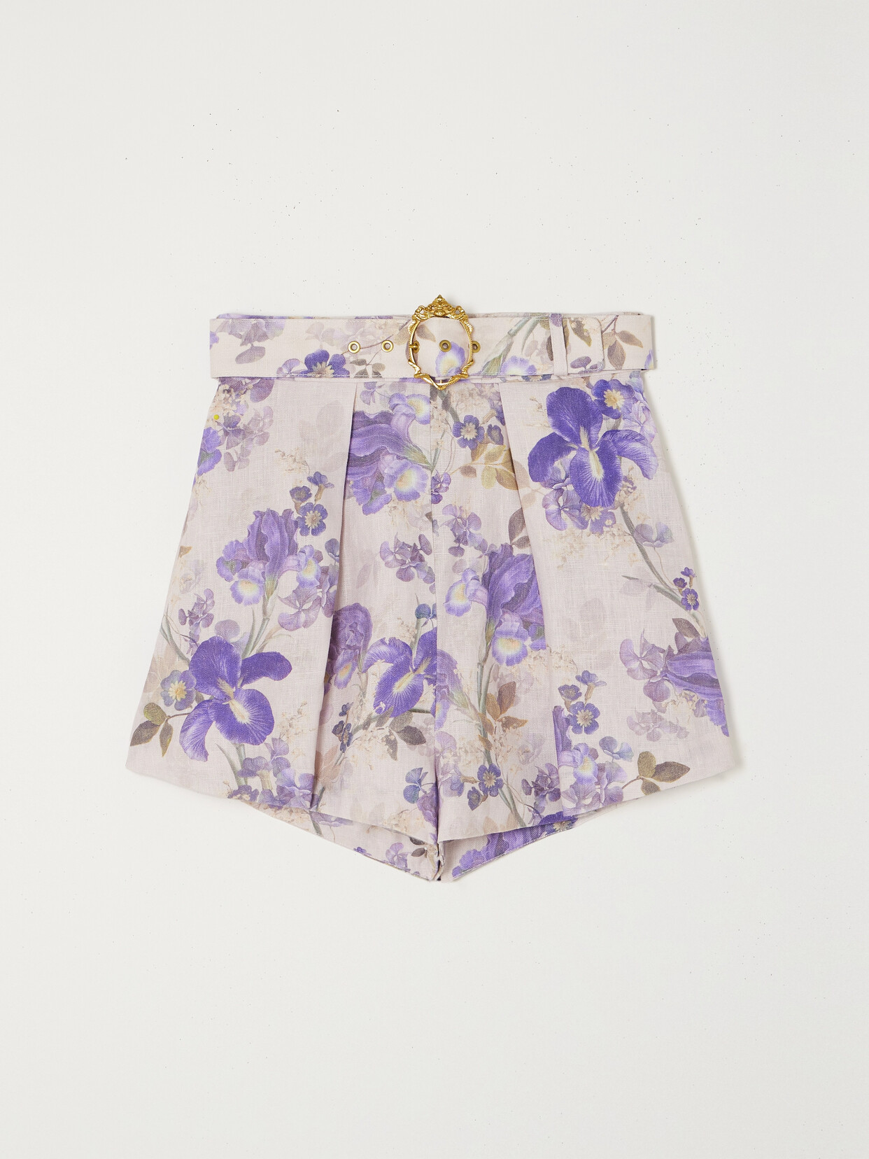 Zimmermann - Lyrical Belted Pleated Floral-print Linen Shorts - Blue