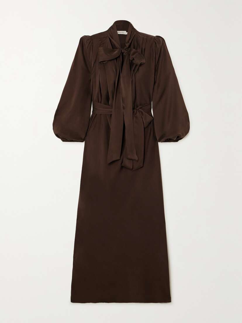 Zimmermann Billow Pussy-bow Belted Silk-satin Midi Dress