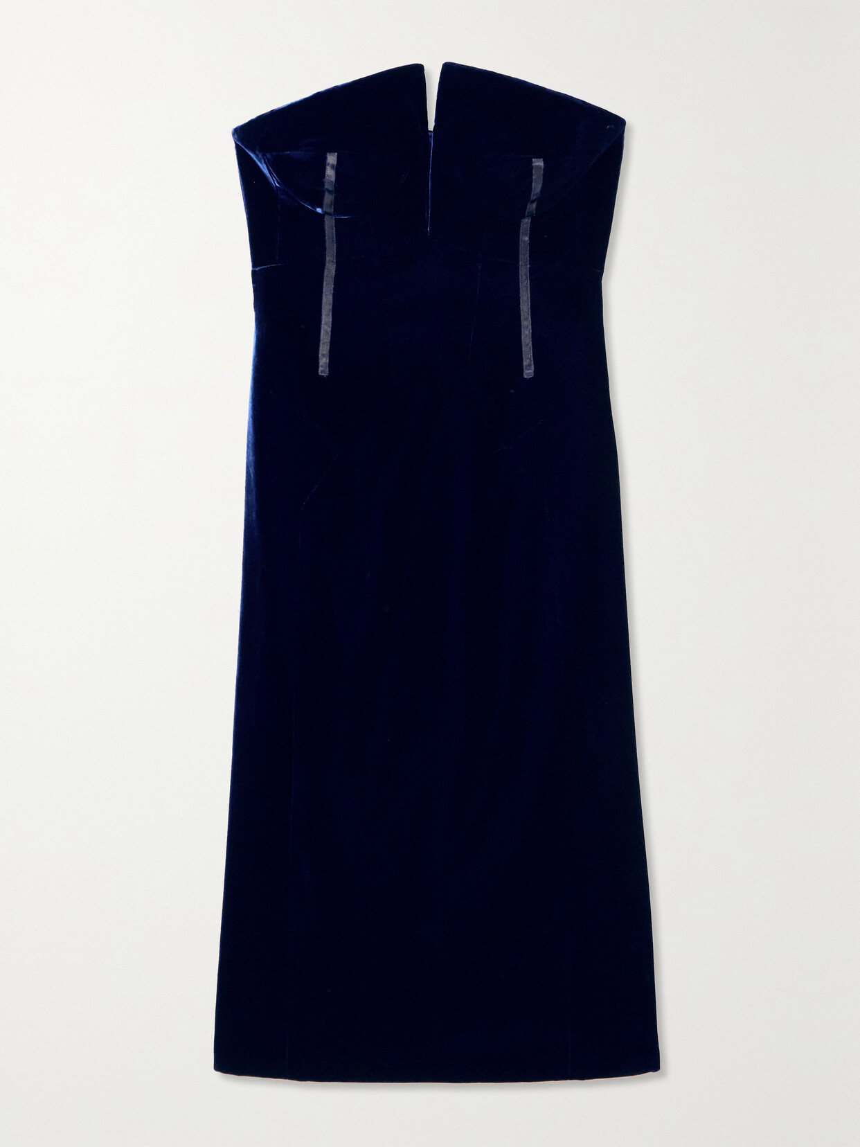 TOM FORD - Strapless Grosgrain-trimmed Velvet Midi Dress - Blue