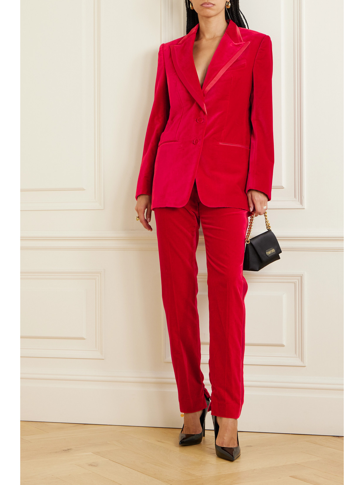 Tom Ford Silk-trimmed Cotton-velvet Blazer In Red