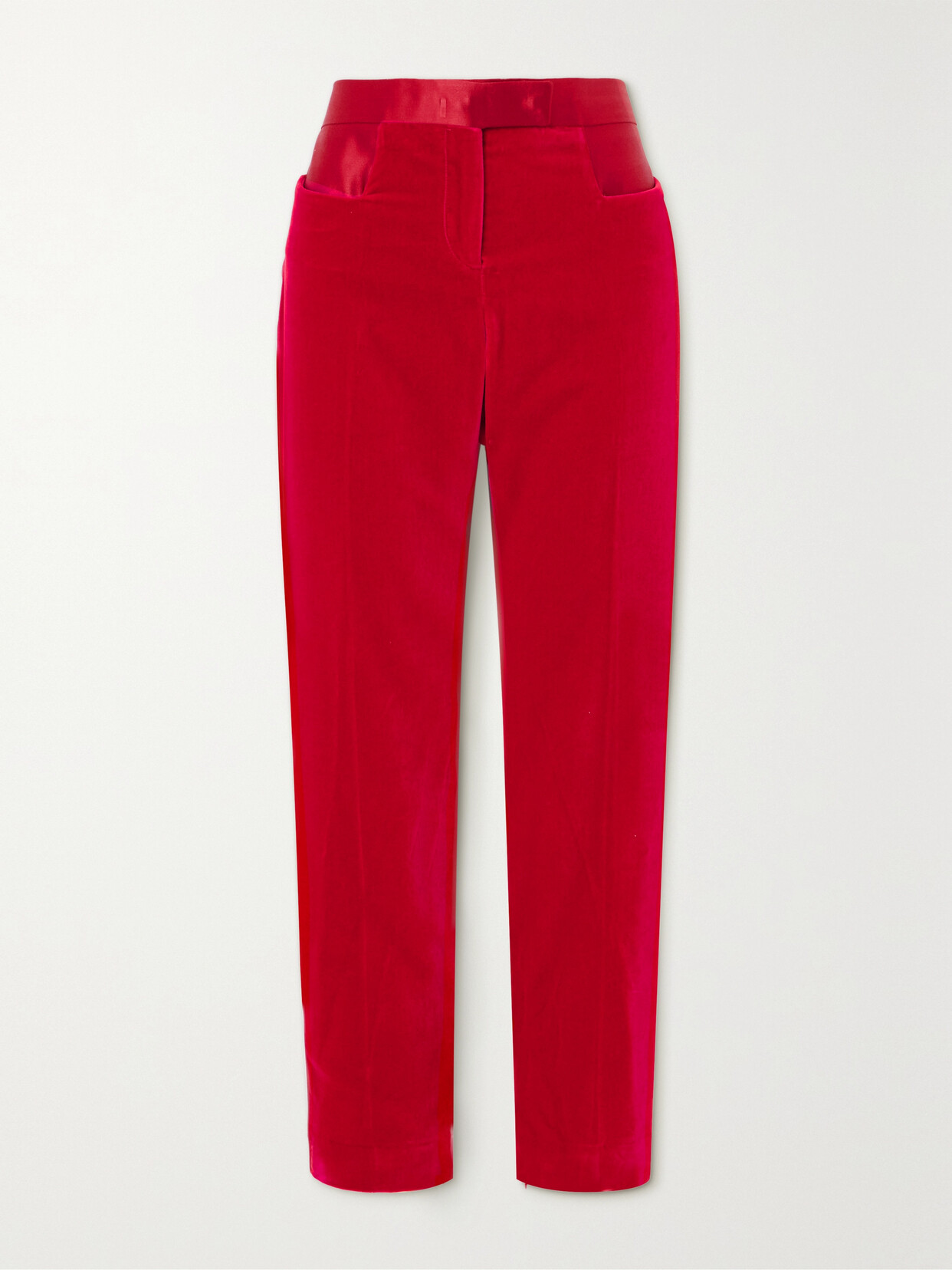 TOM FORD - Satin-trimmed Cotton-velvet Straight-leg Pants - Red