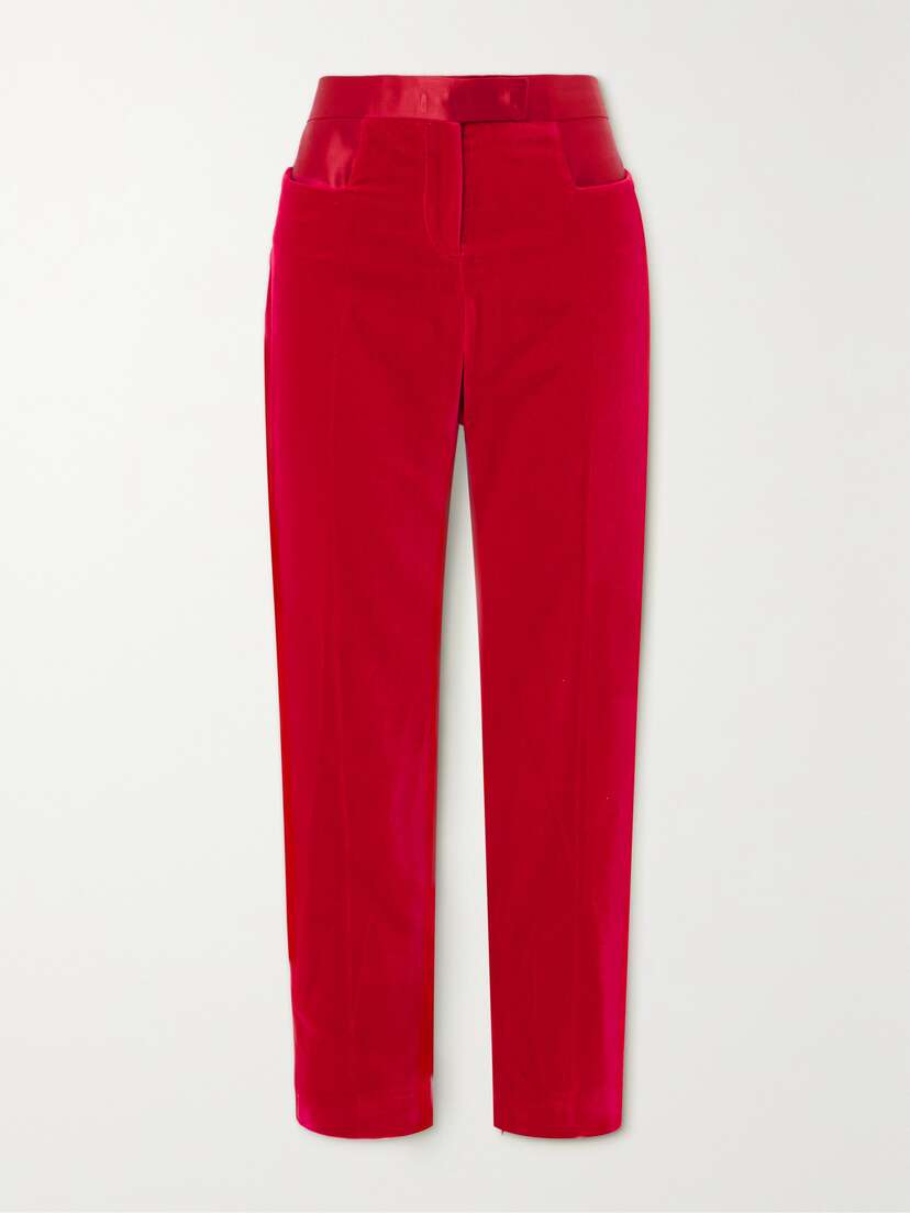 Tom Ford Satin-trimmed Cotton-velvet Straight-leg Pants