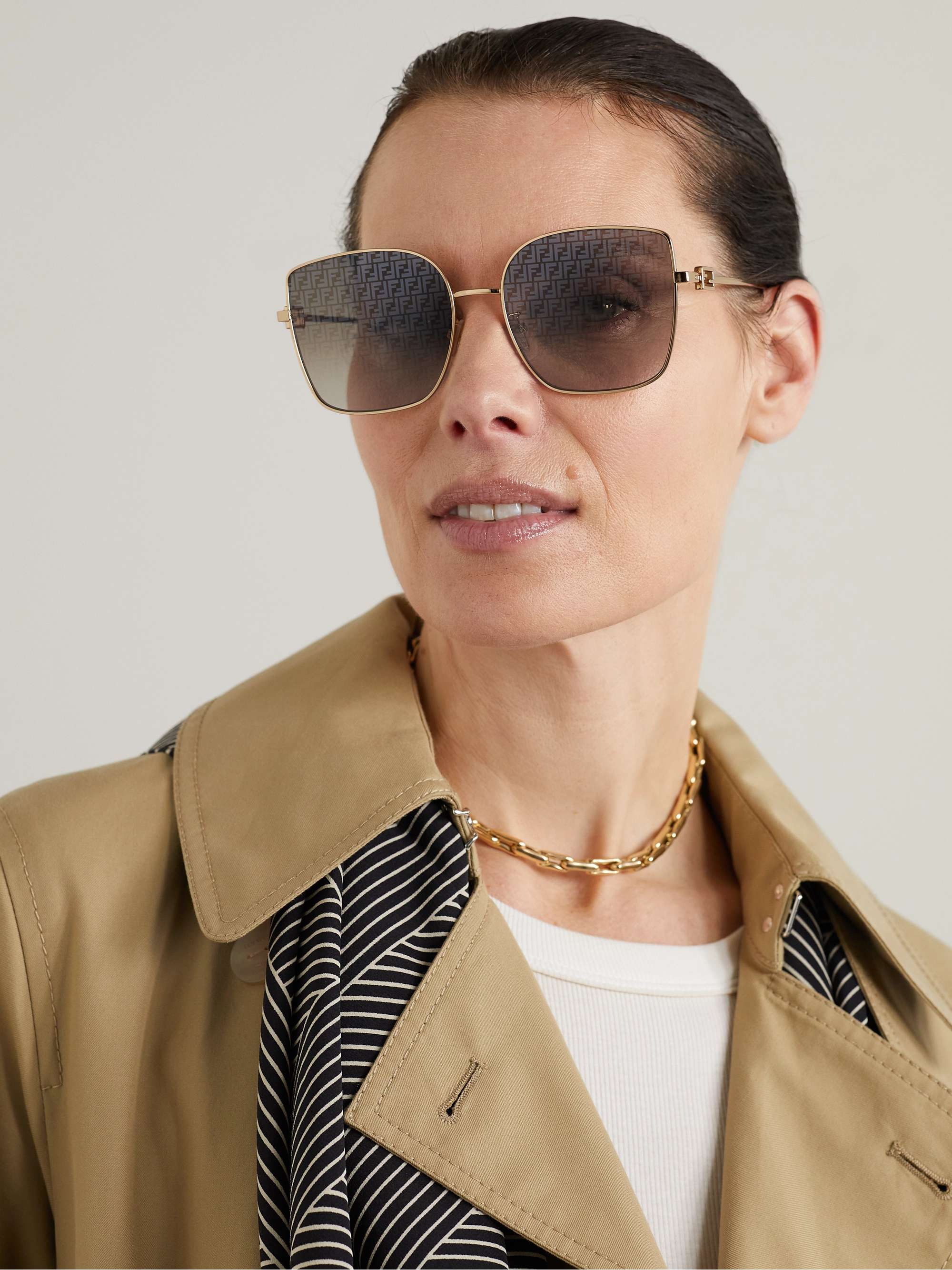 Baguette oversized square-frame gold-tone sunglasses