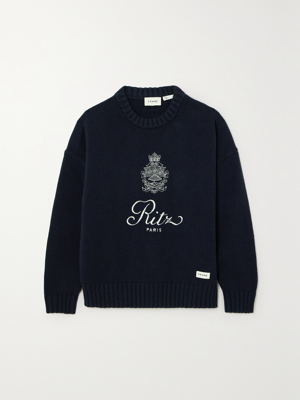 FRAME - + Ritz Paris Embroidered Cashmere Sweater - Blue