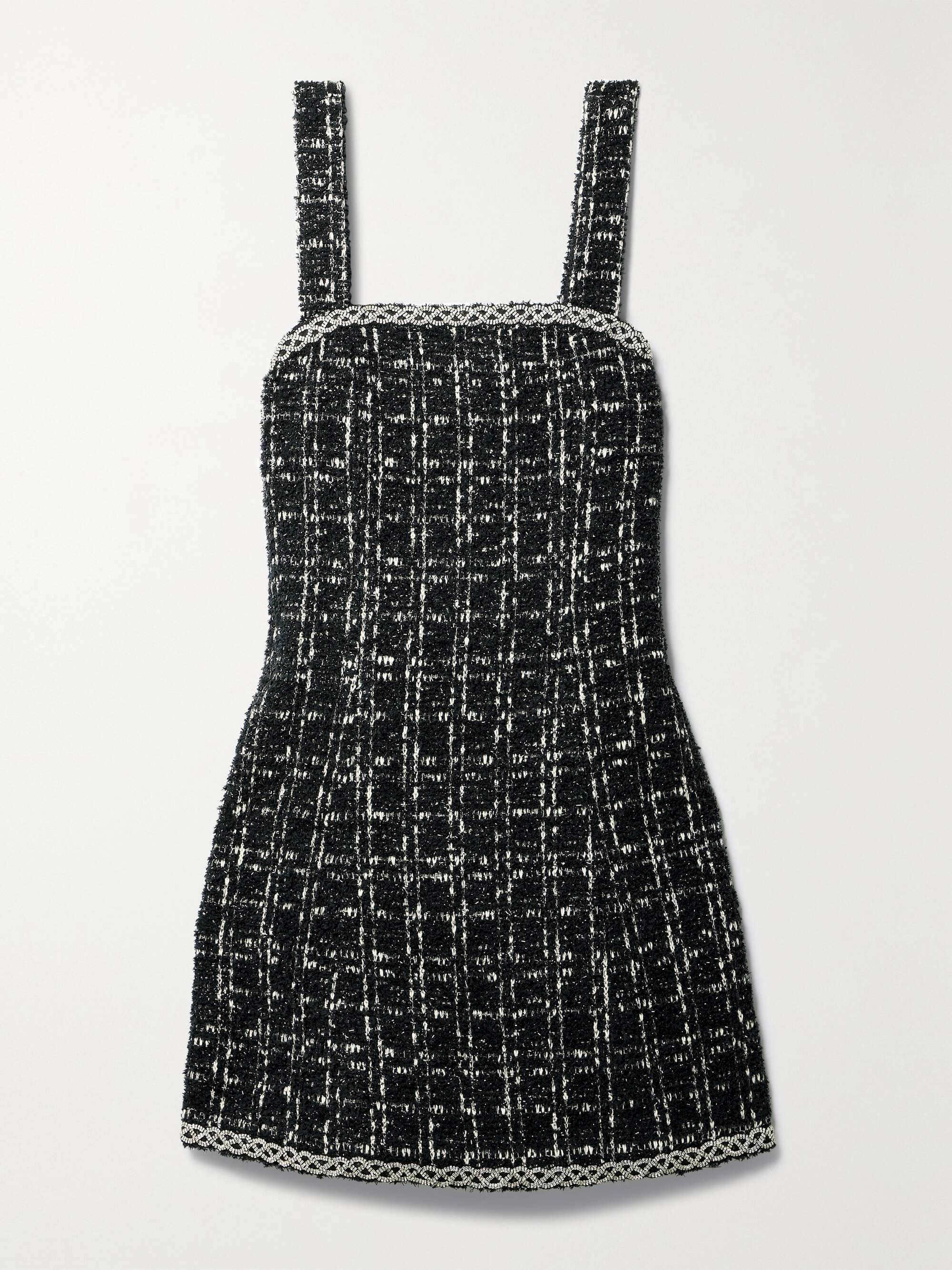 EMBELLISHED METALLIC TWEED HALTERNECK MINI DRESS