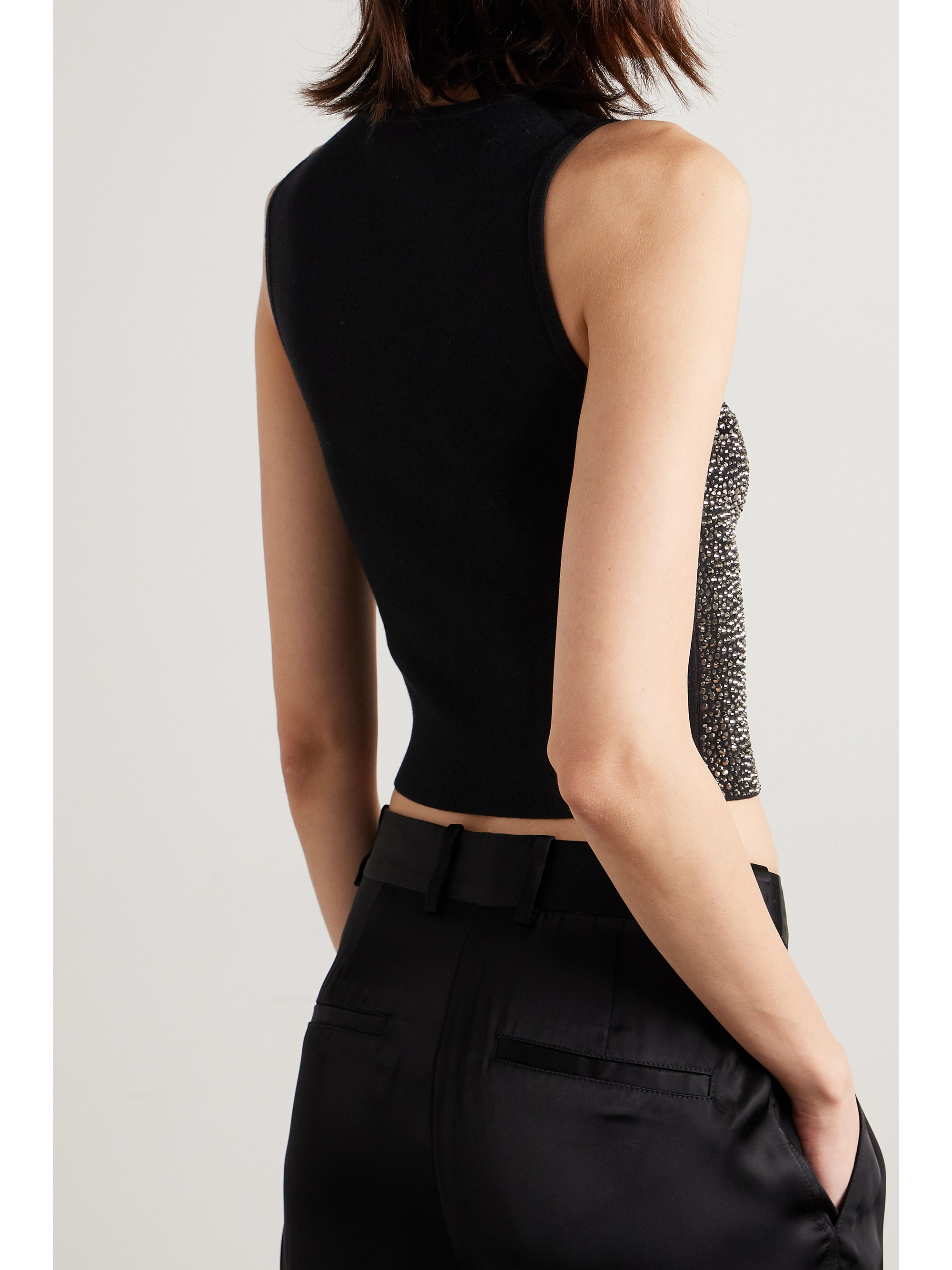 alice + olivia Darina cropped crystal-embellished stretch-knit top thumbnail